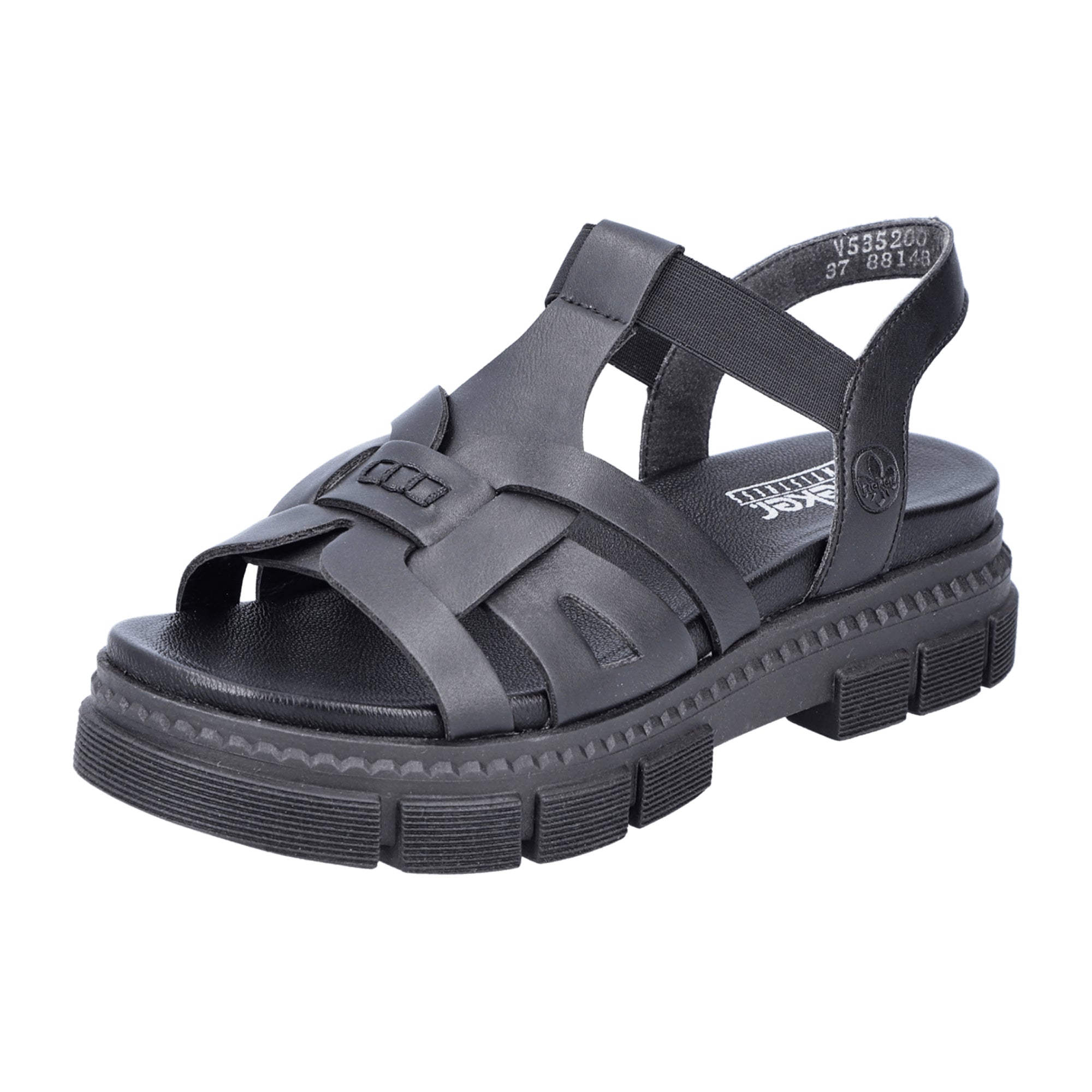 Rieker Women's Black Plateau Sandals with Elastic Strap and Comfort Sole
