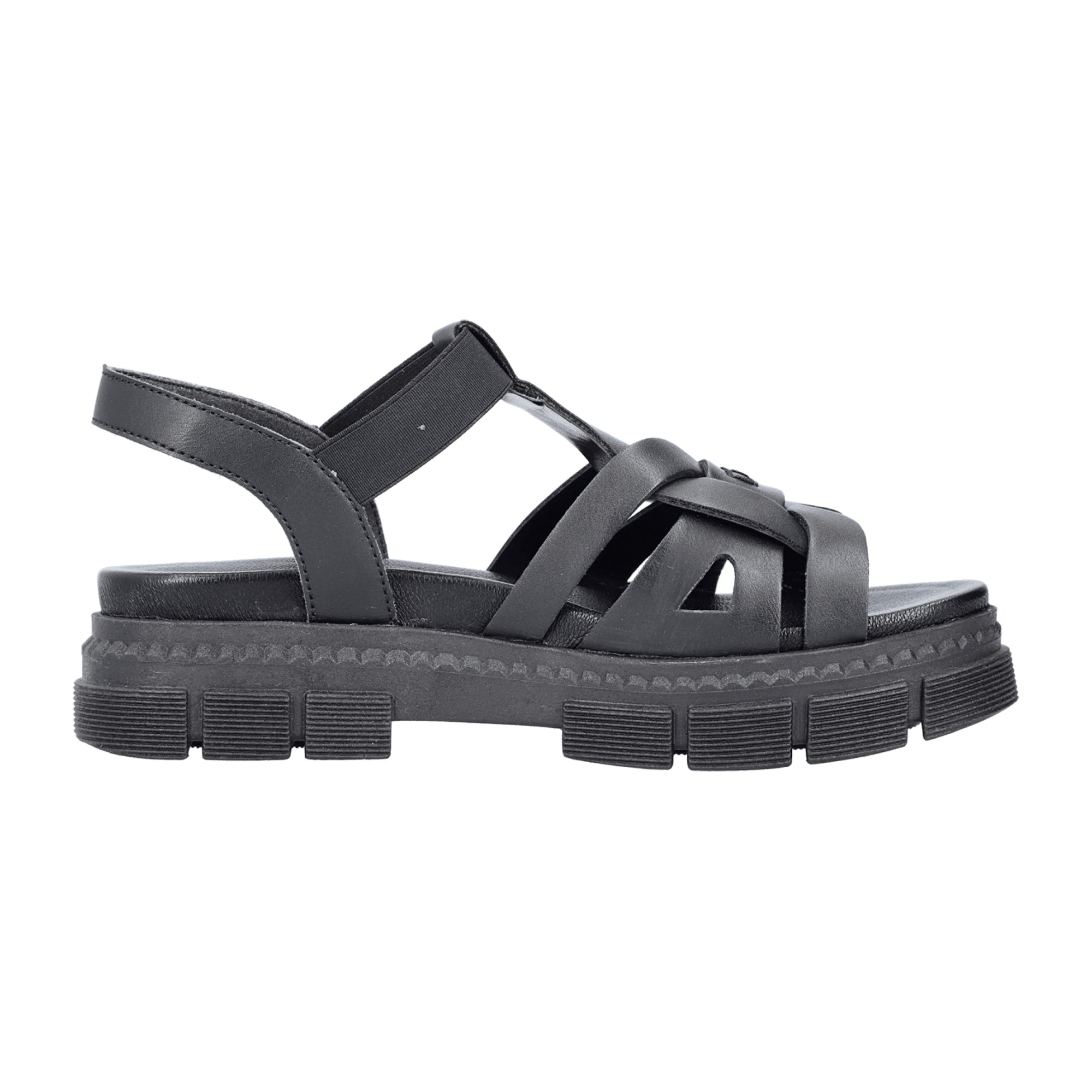 Rieker Women's Black Plateau Sandals with Elastic Strap and Comfort Sole