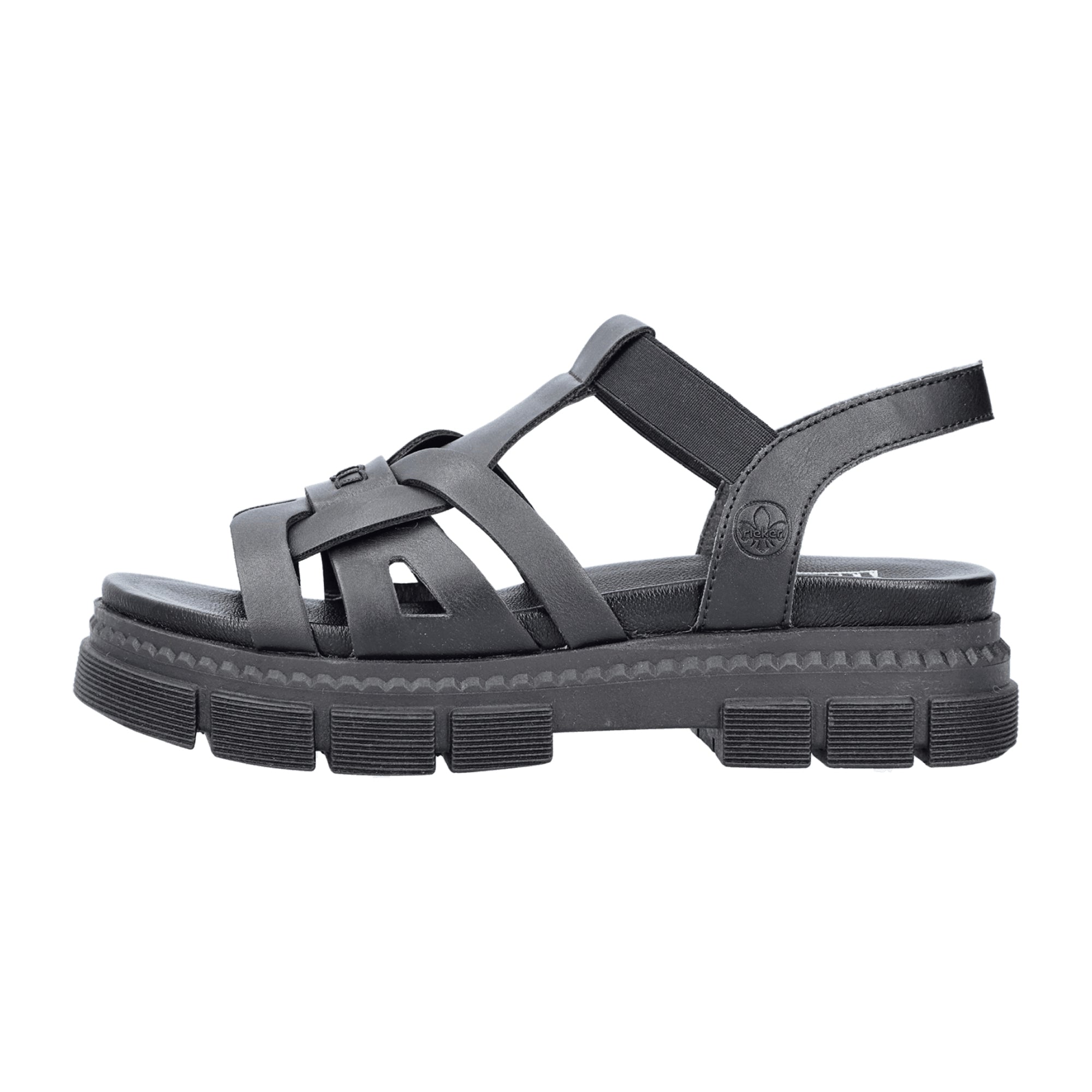 Rieker Women's Black Plateau Sandals with Elastic Strap and Comfort Sole