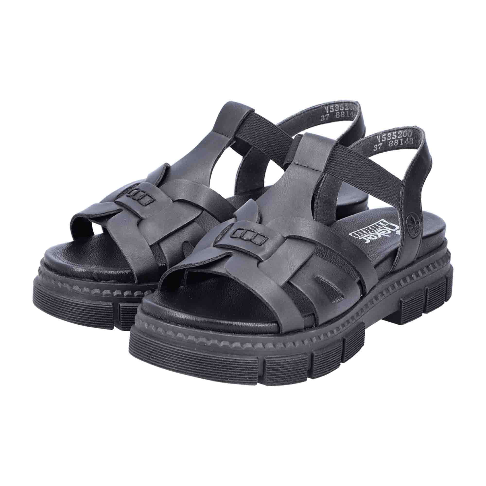 Rieker Women's Black Plateau Sandals with Elastic Strap and Comfort Sole