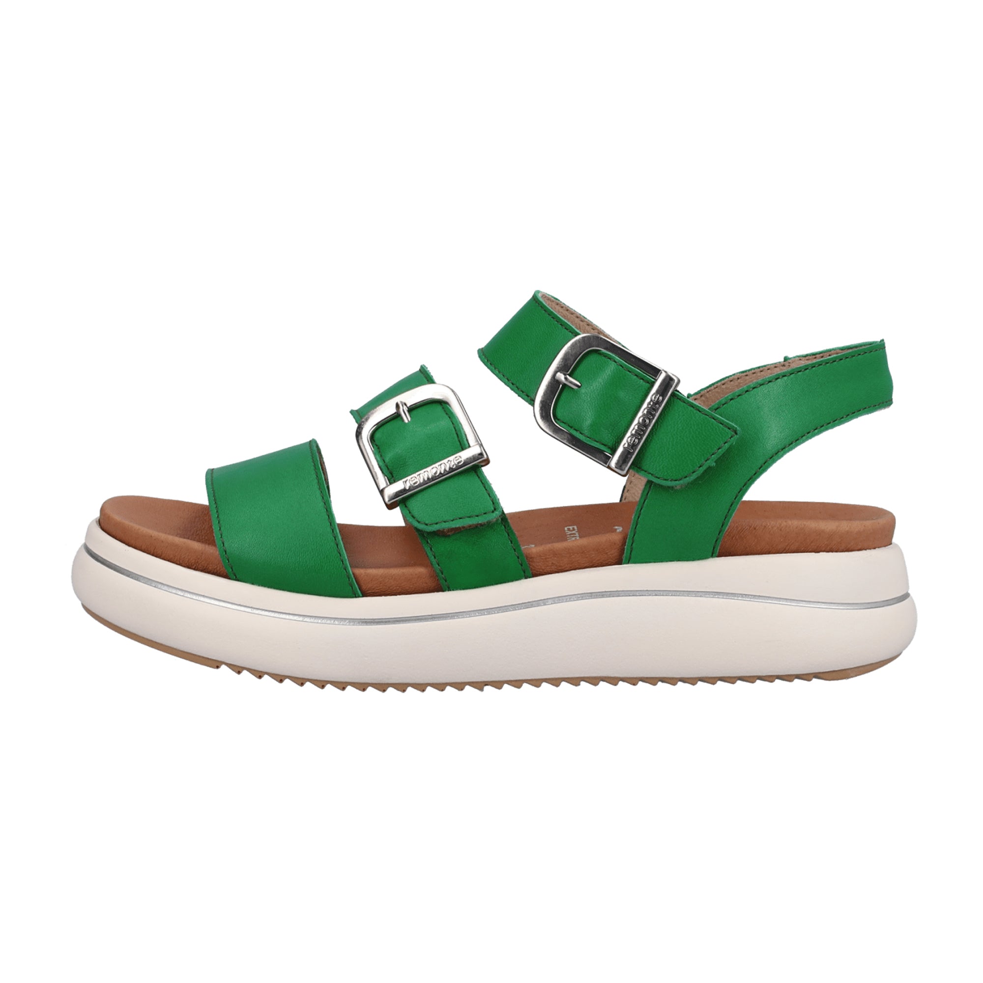 Remonte Women's Green Leather Sandals with Adjustable Straps and Cushioned Sole
