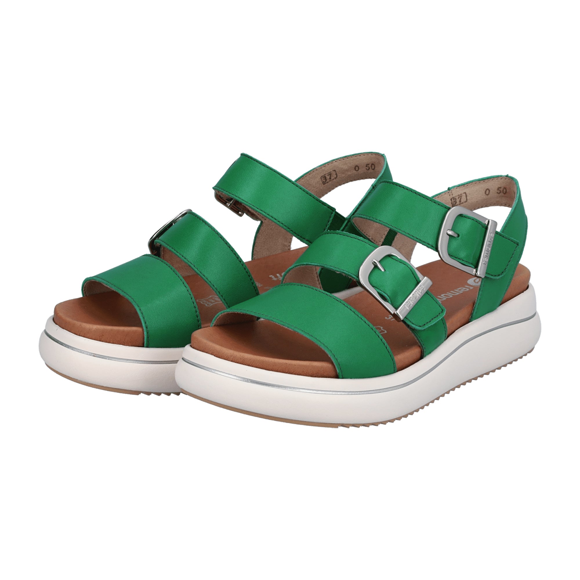 Remonte Women's Green Leather Sandals with Adjustable Straps and Cushioned Sole
