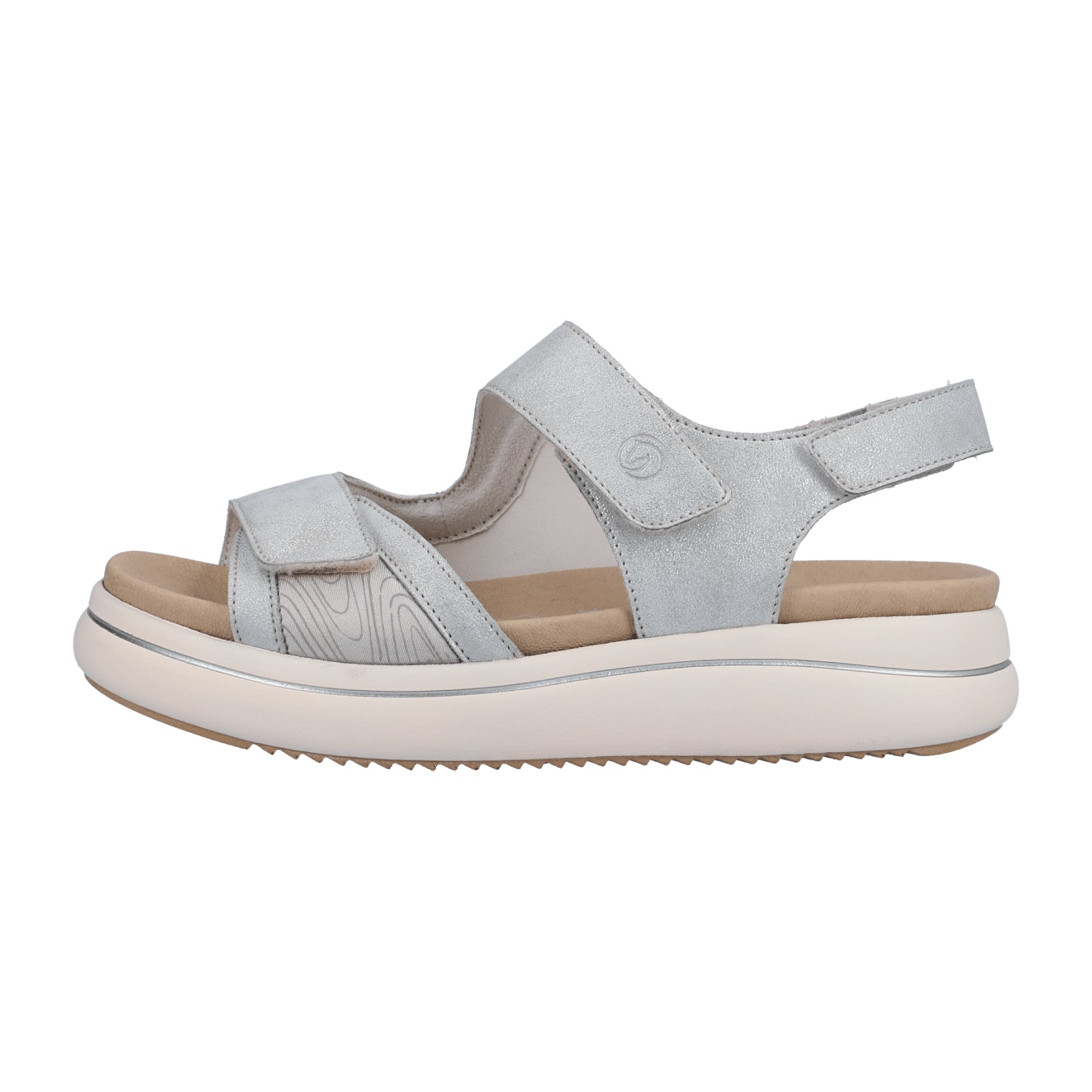 Remonte Women's Silver Sandals with Velcro Straps and Cushioned Footbed
