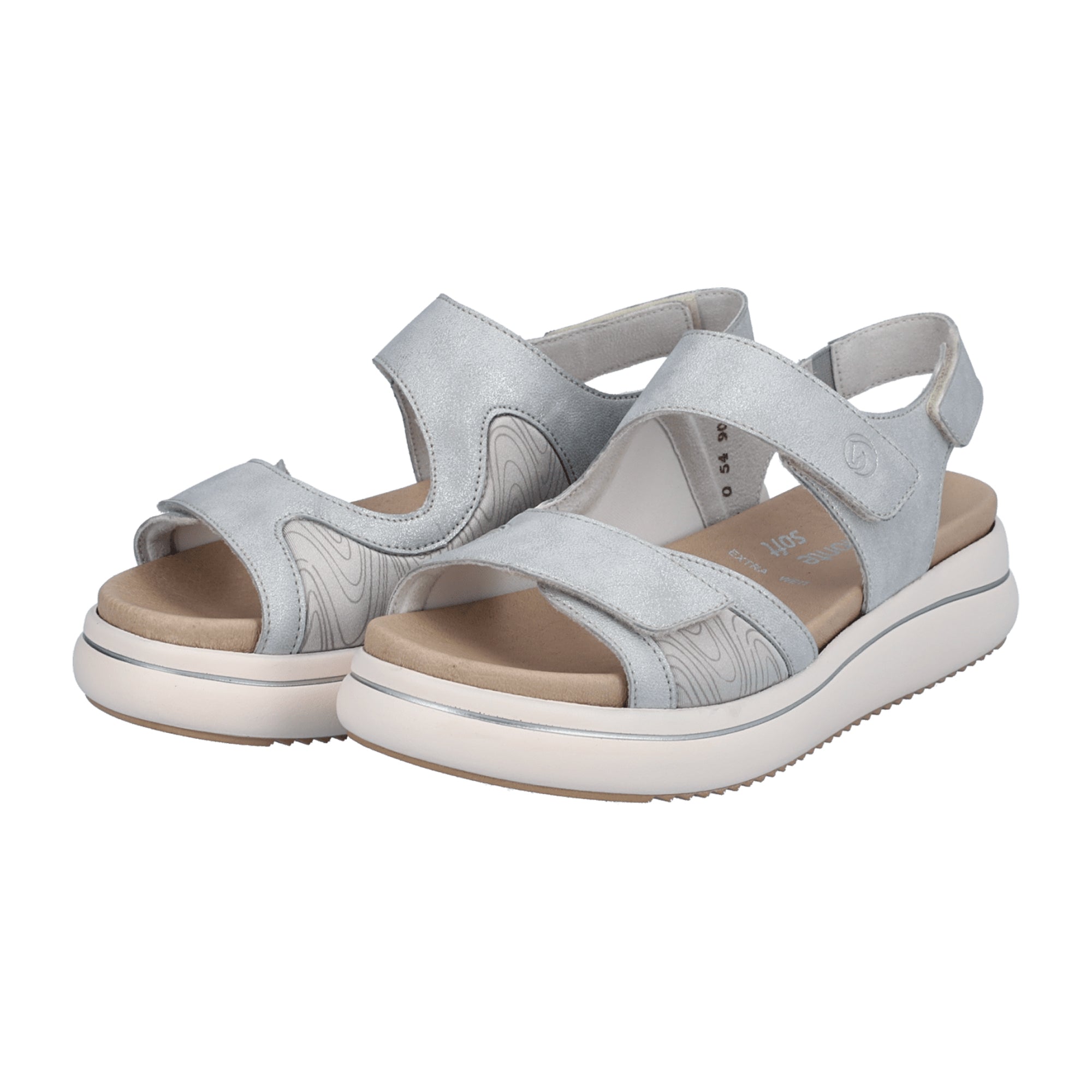 Remonte Women's Silver Sandals with Velcro Straps and Cushioned Footbed