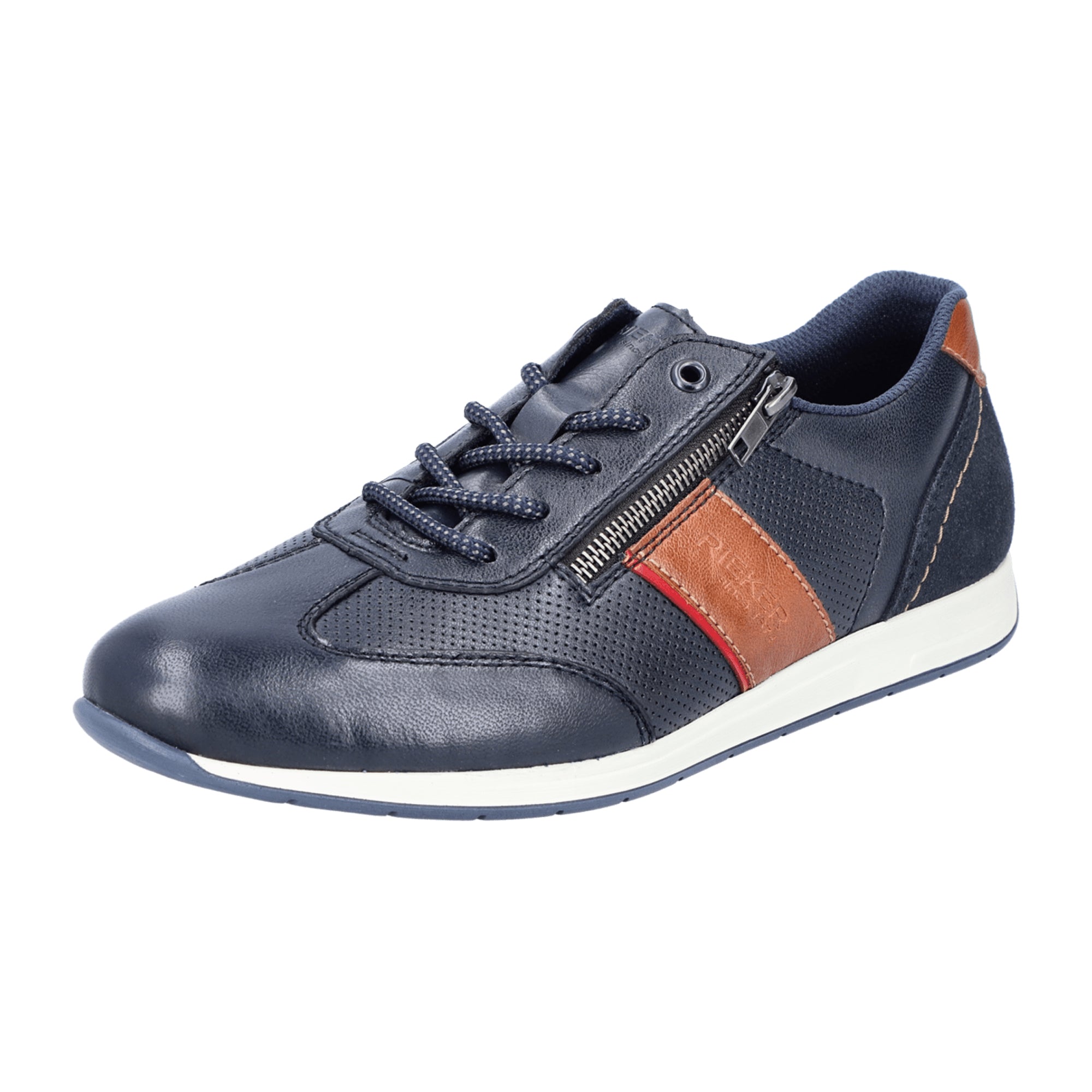 Rieker Men's Blue Leather Lace-Up Shoes with Zipper and Cushioned Sole