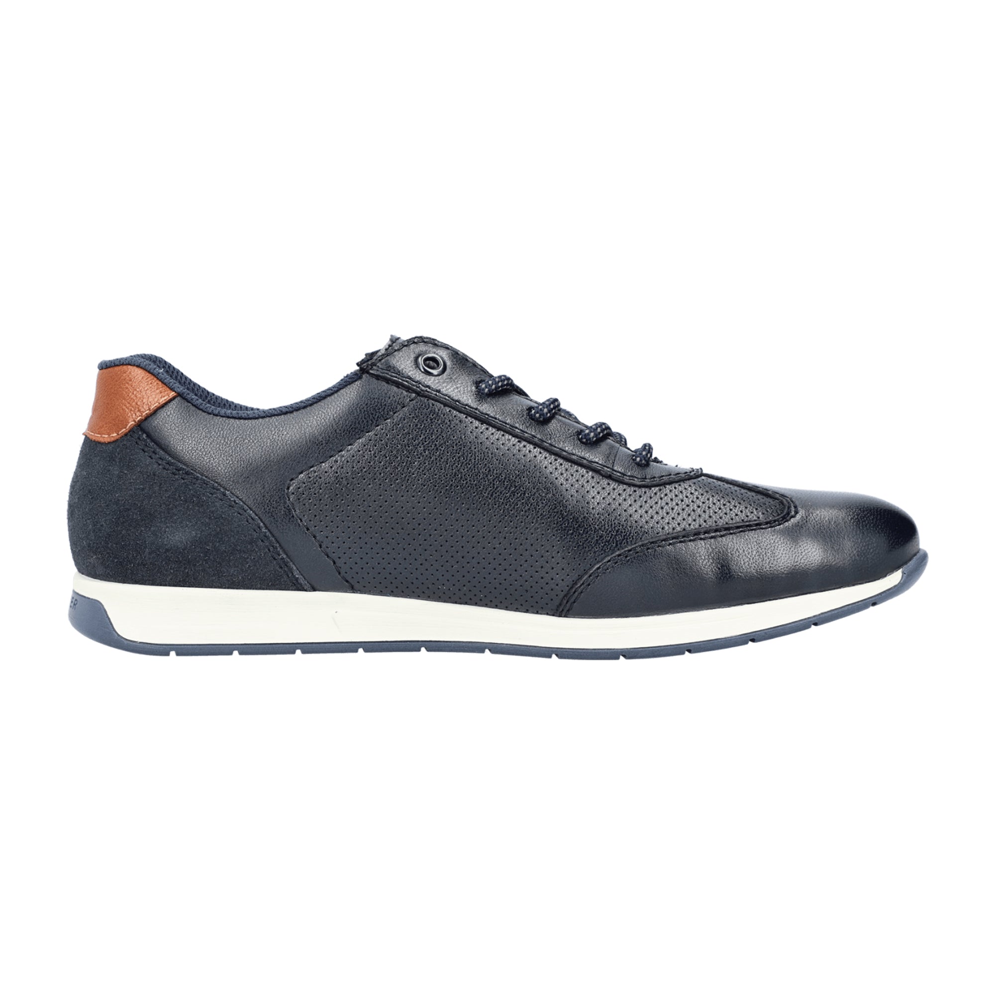 Rieker Men's Blue Leather Lace-Up Shoes with Zipper and Cushioned Sole