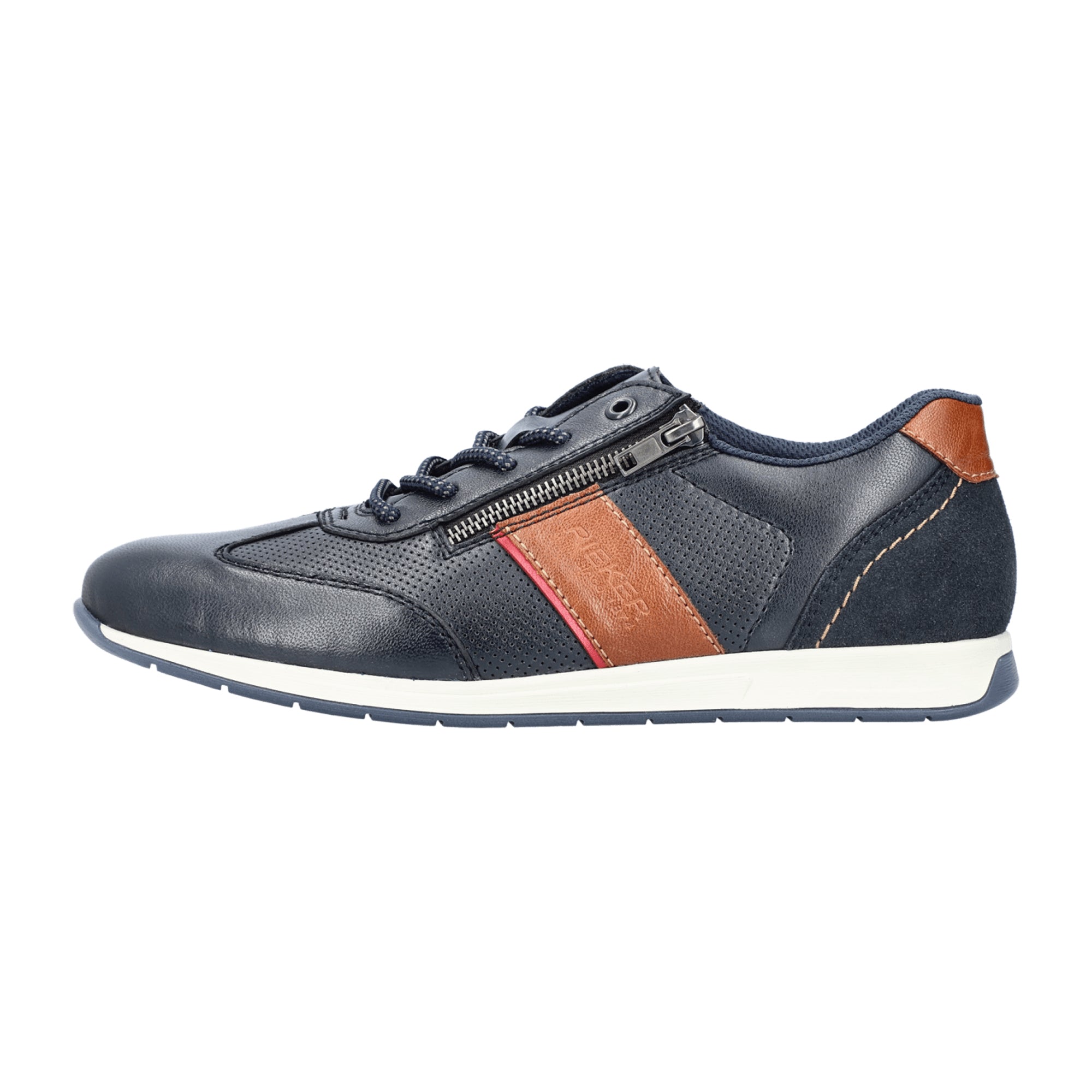 Rieker Men's Blue Leather Lace-Up Shoes with Zipper and Cushioned Sole - Bartel-Shop