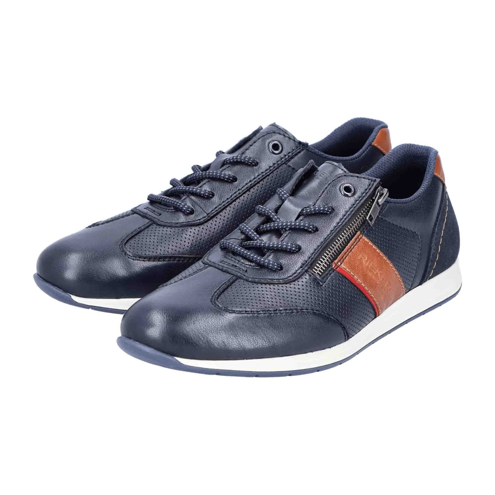 Rieker Men's Blue Leather Lace-Up Shoes with Zipper and Cushioned Sole - Bartel-Shop