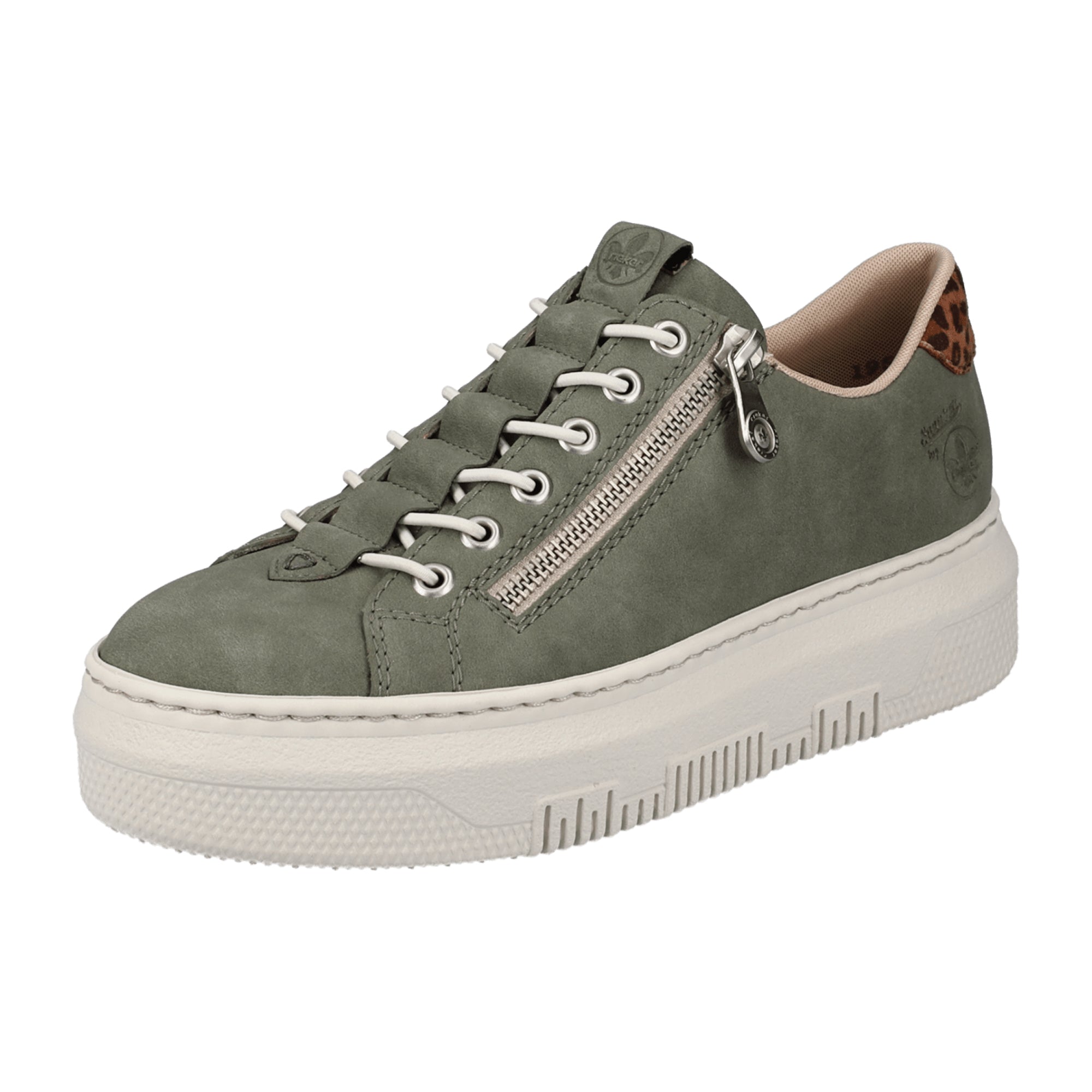 Rieker Women's Green Slip-On Shoes with Zip and Elastic Insert