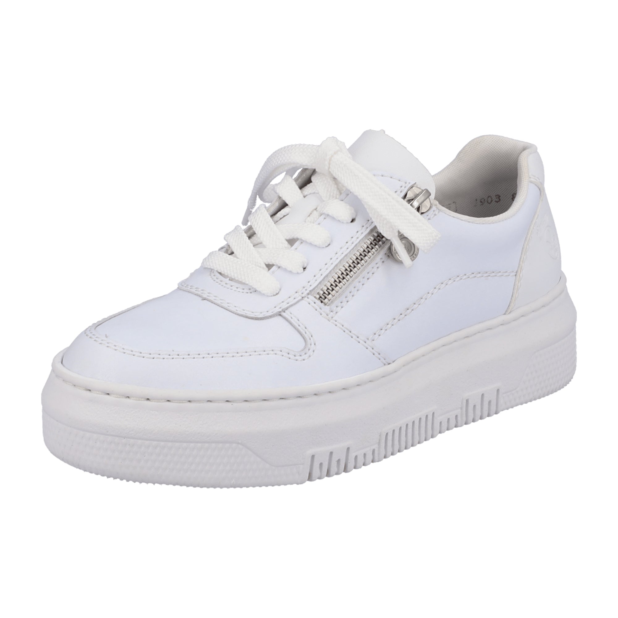 Rieker White Leather Sneakers for Women with Zipper and Laces