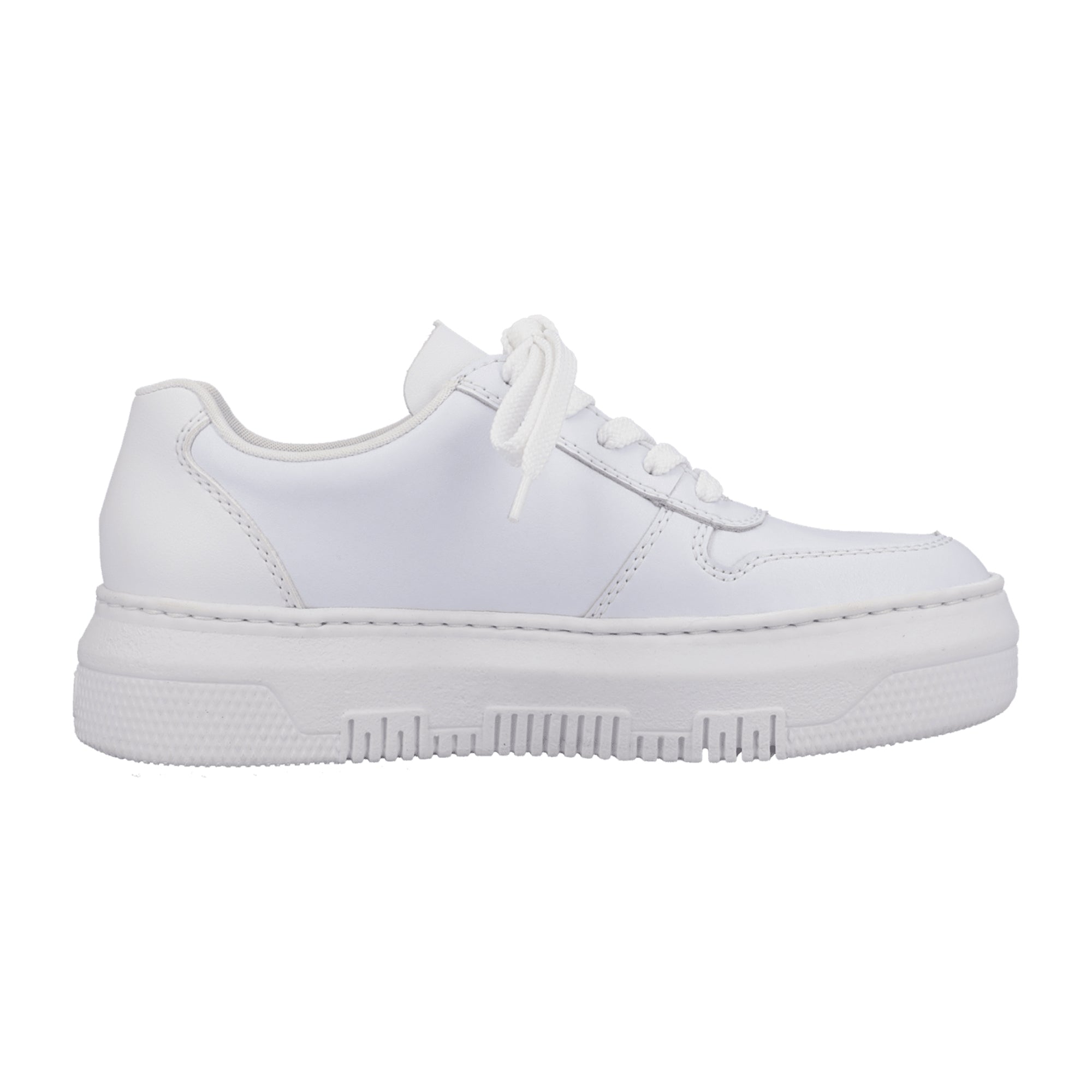 Rieker White Leather Sneakers for Women with Zipper and Laces