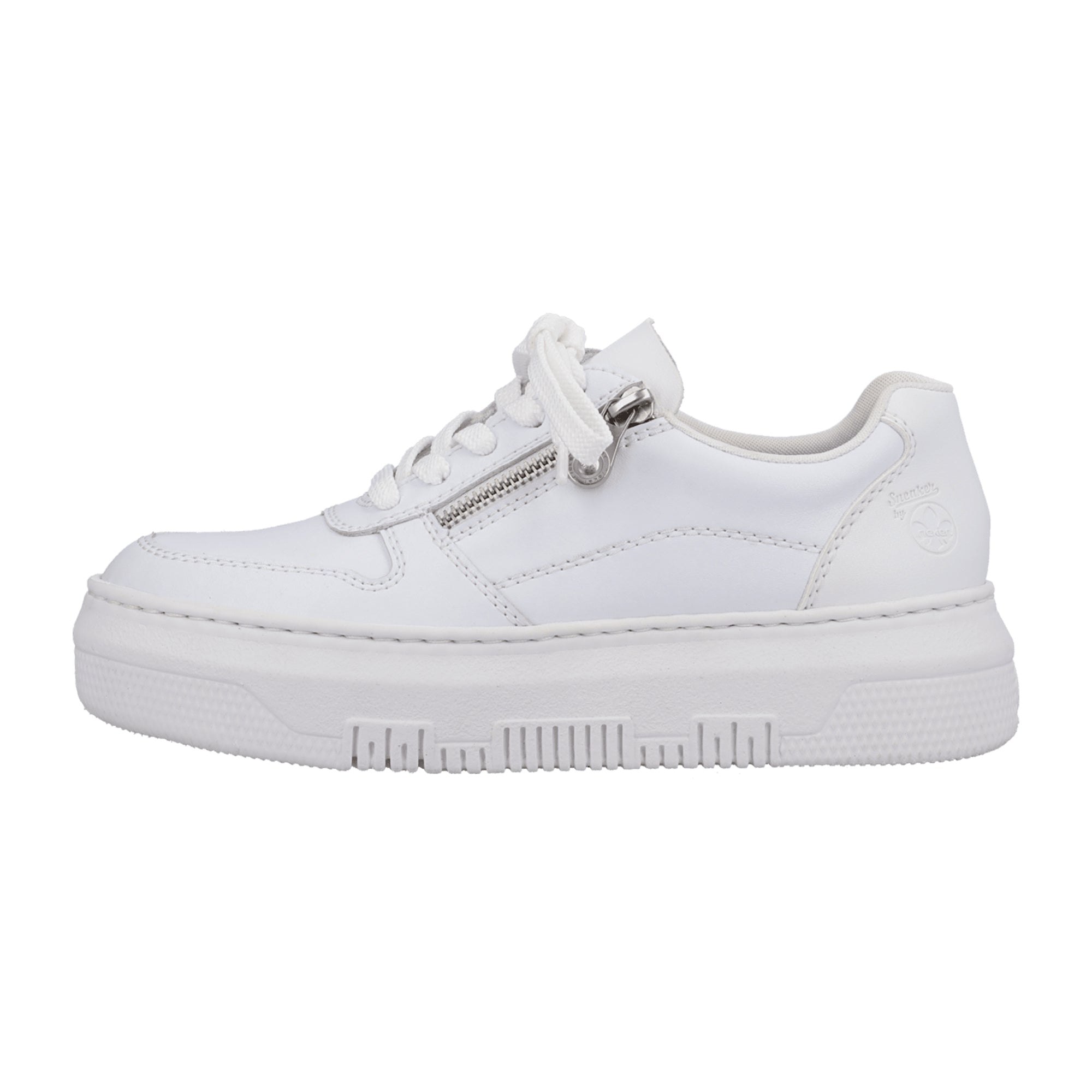 Rieker White Leather Sneakers for Women with Zipper and Laces