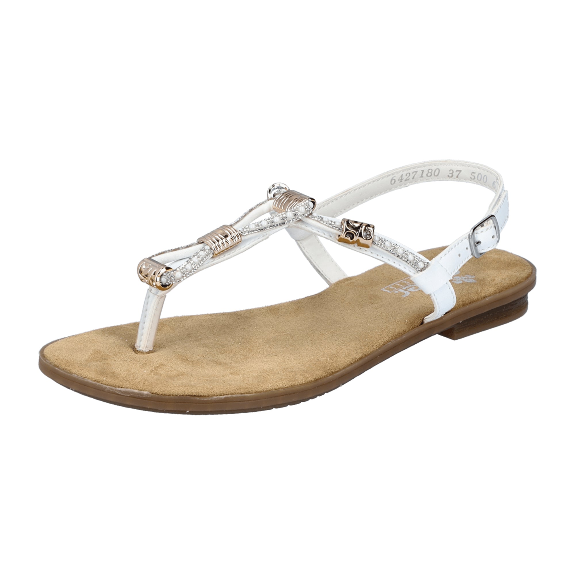 Rieker White Strappy Sandals for Women with Buckle and Sturdy Sole