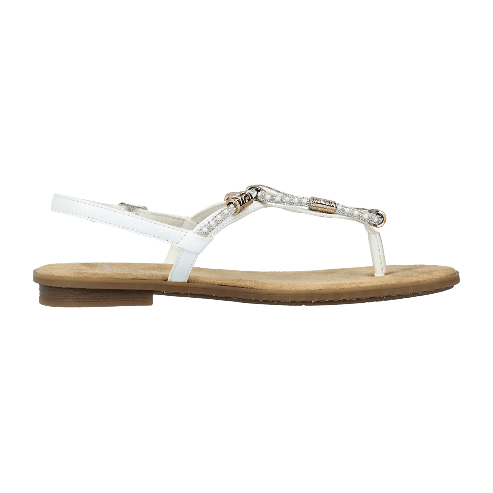 Rieker White Strappy Sandals for Women with Buckle and Sturdy Sole