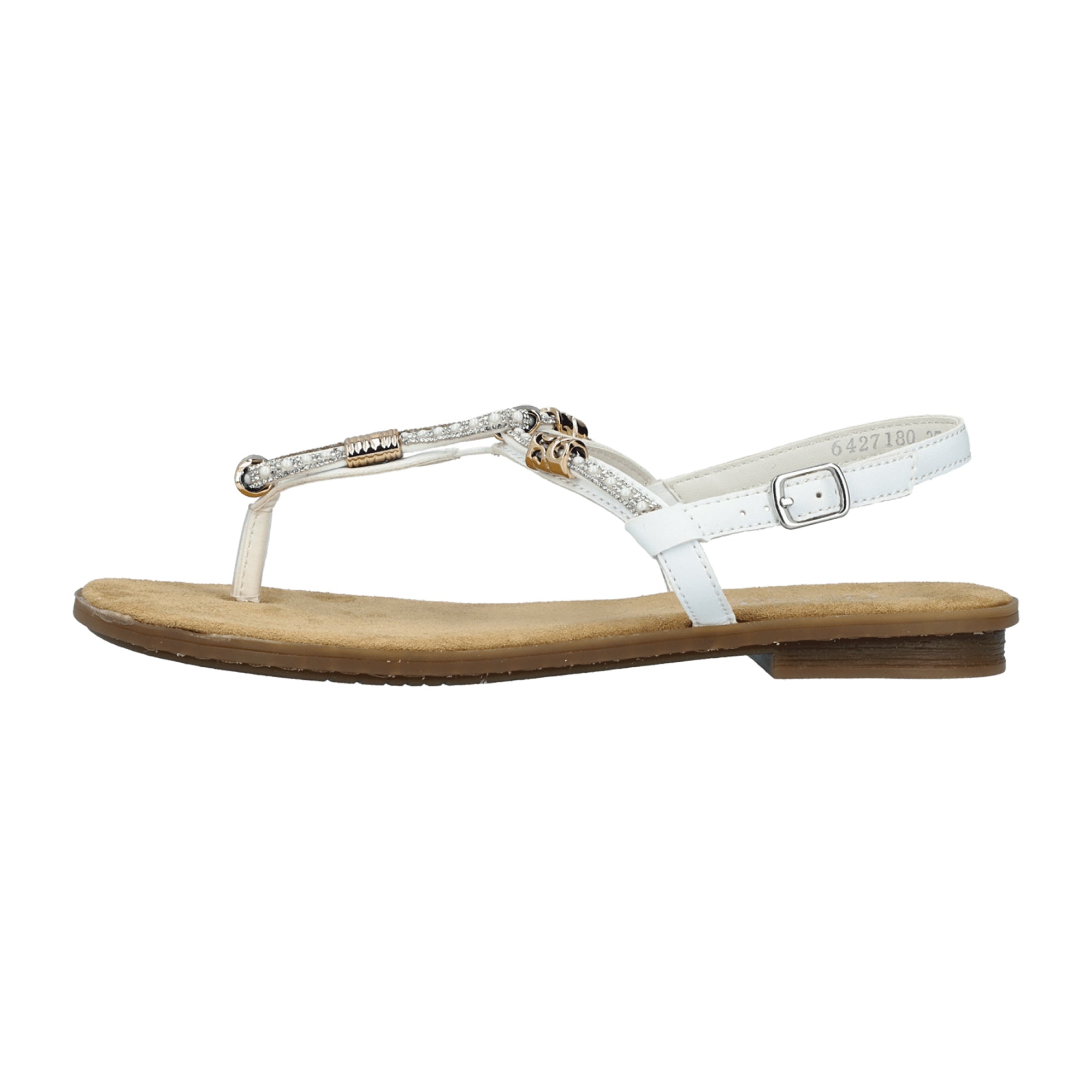 Rieker White Strappy Sandals for Women with Buckle and Sturdy Sole