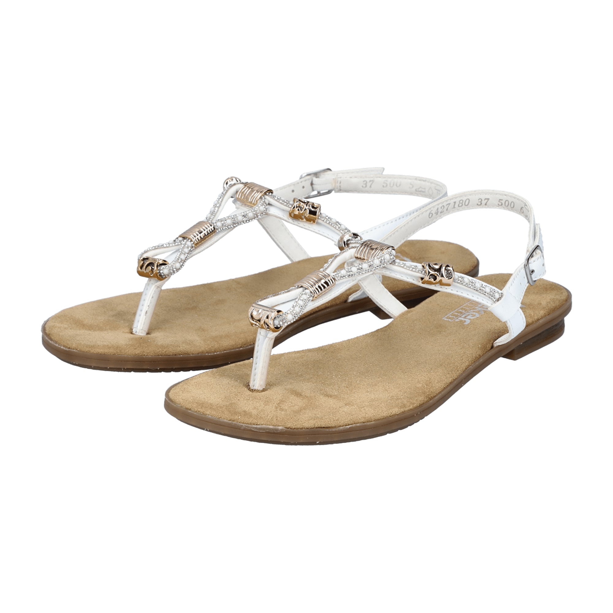 Rieker White Strappy Sandals for Women with Buckle and Sturdy Sole
