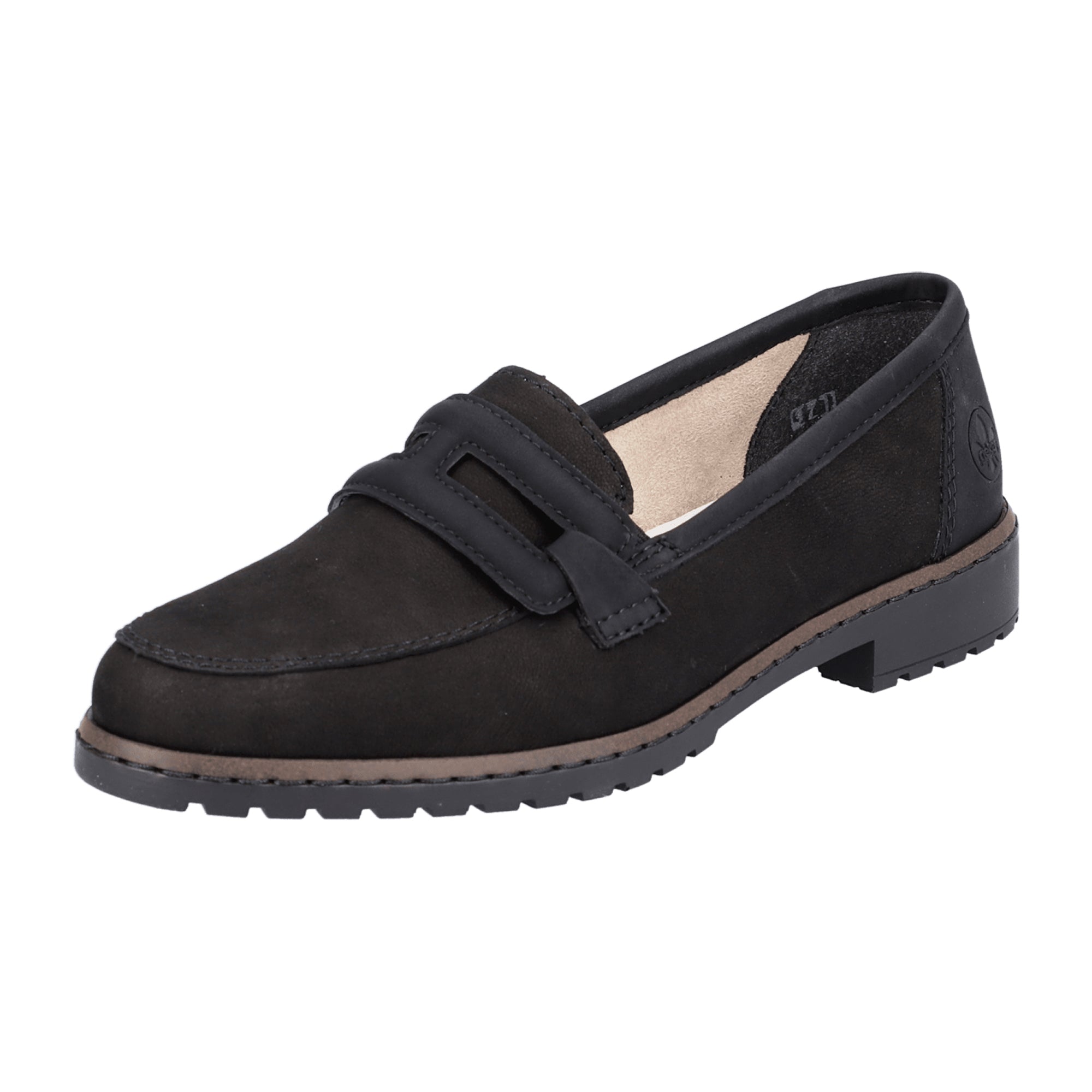 Rieker Women's Black Nubuck Leather Loafers Slip-On Comfort Shoes