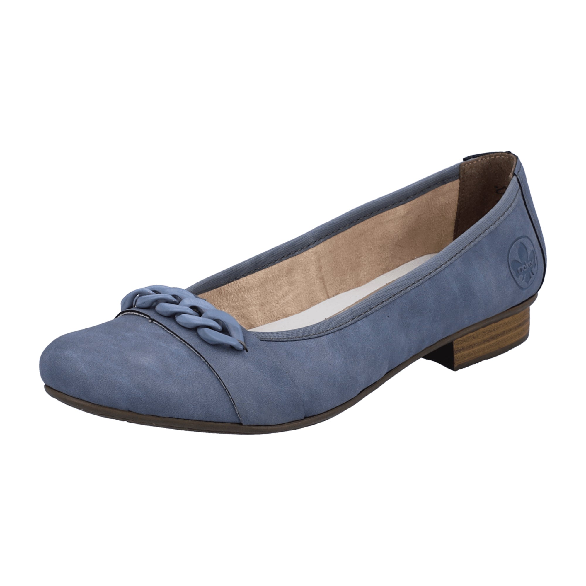 Rieker Blue Classic Slip-On Ballerina Shoes for Women Leather Comfort Sole