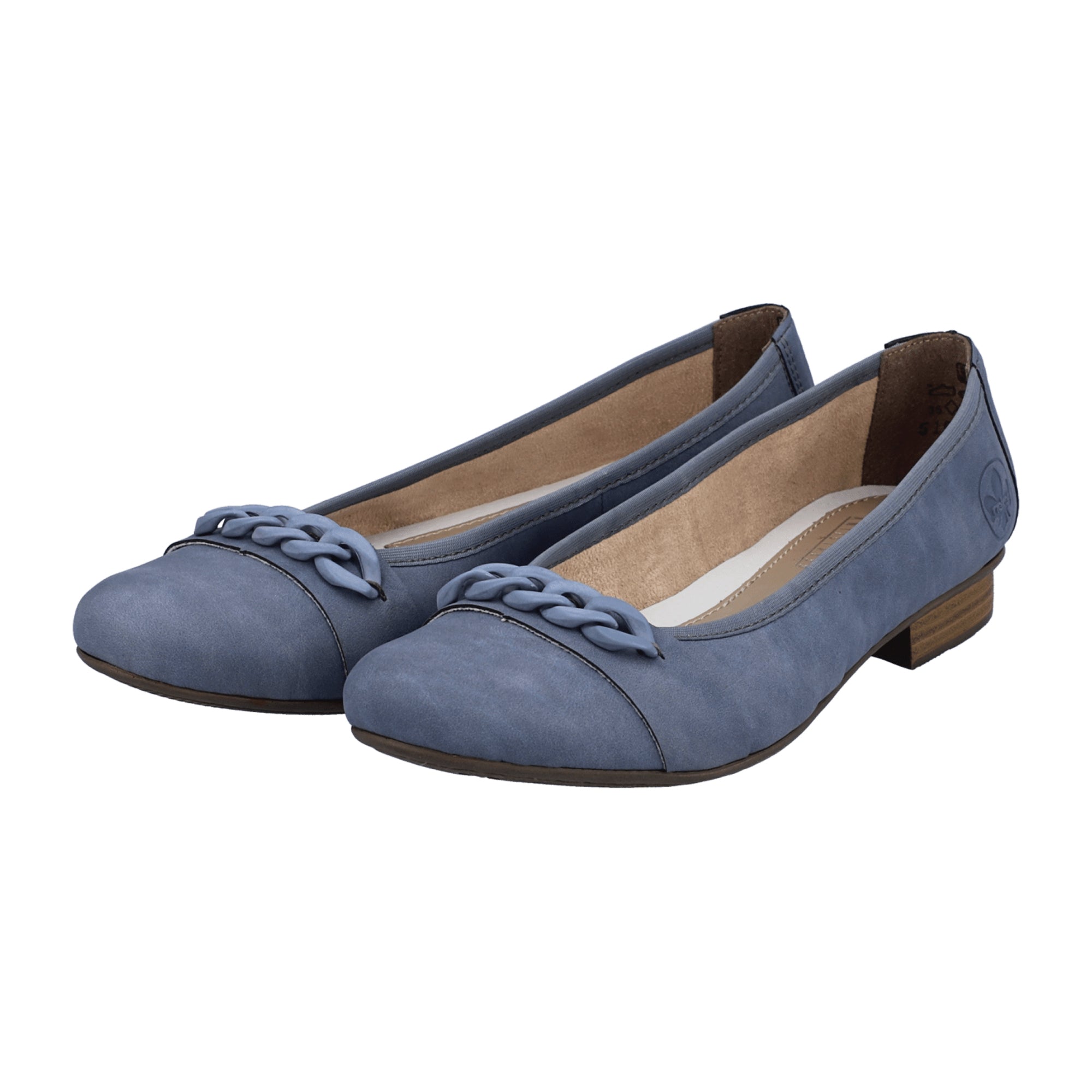 Rieker Blue Classic Slip-On Ballerina Shoes for Women Leather Comfort Sole