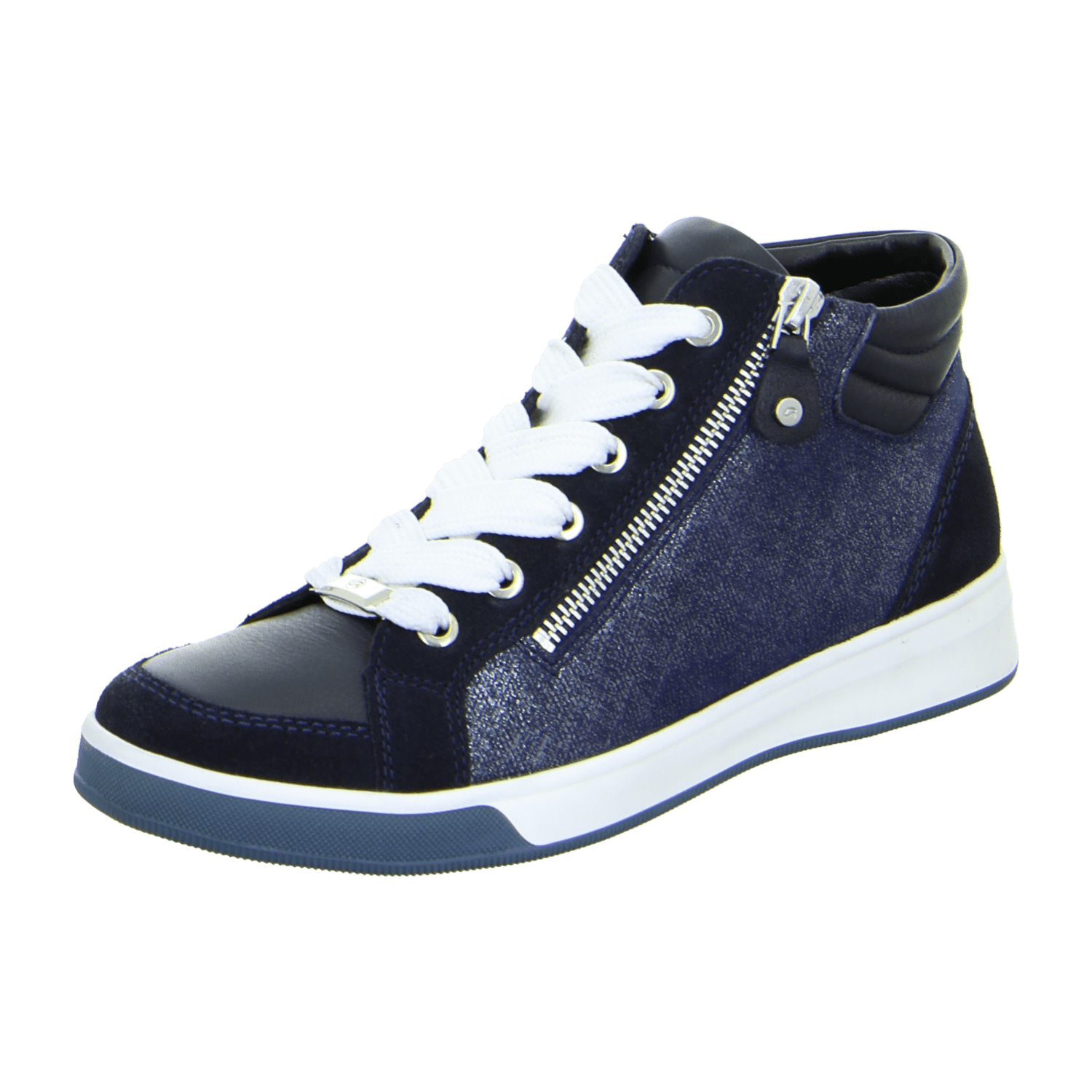 ARA ROM Women's Sneakers in Blue Smooth Leather with Lace-Up Closure and Round Toe