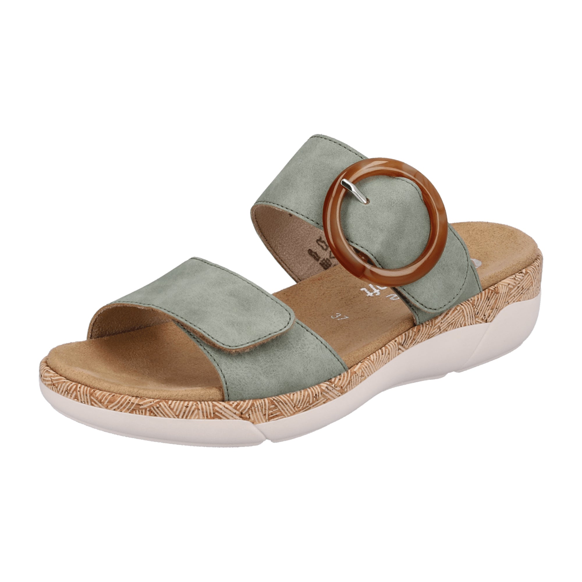 Remonte Women's Green Slip-On Sandals with Velcro Strap and Cushioned Sole