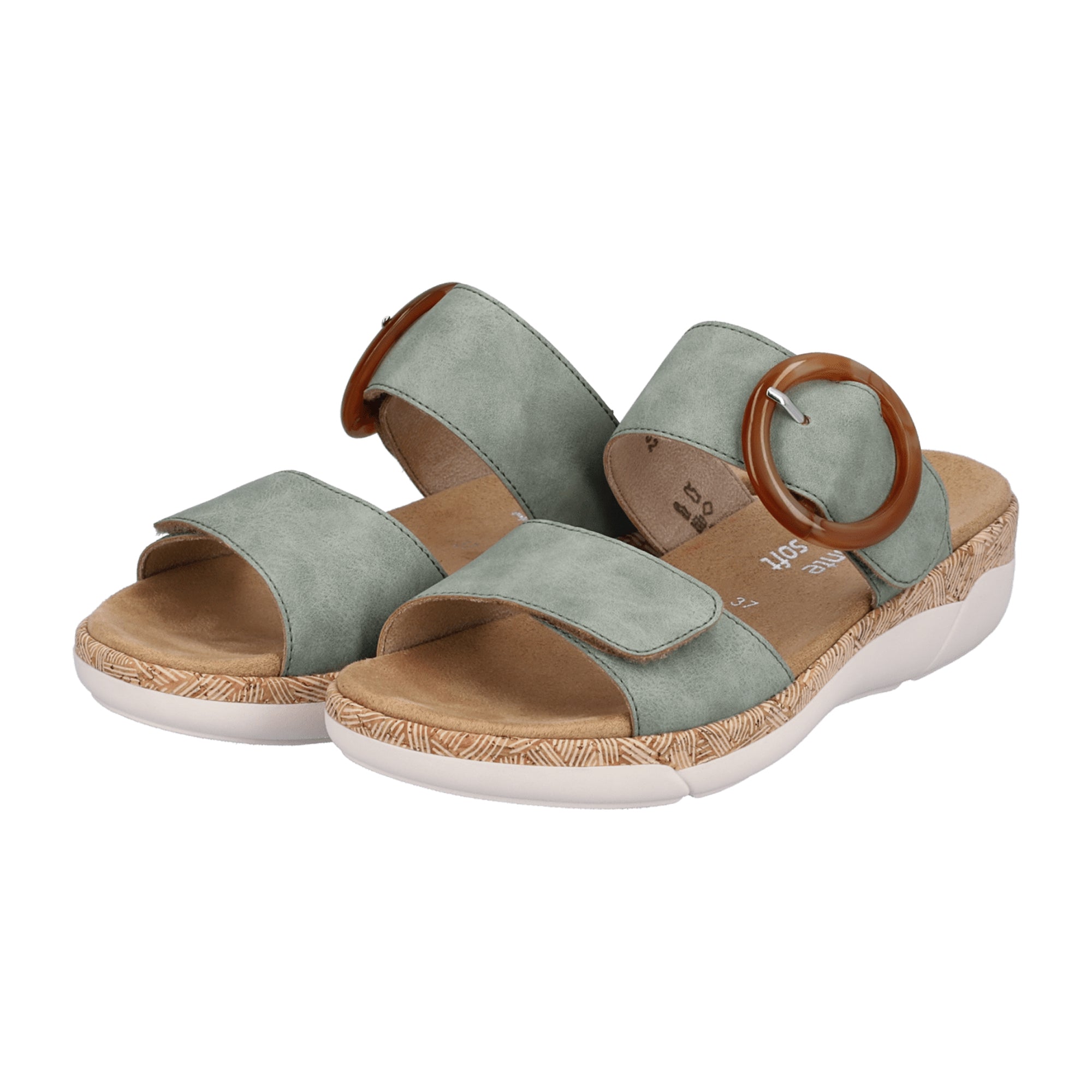 Remonte Women's Green Slip-On Sandals with Velcro Strap and Cushioned Sole