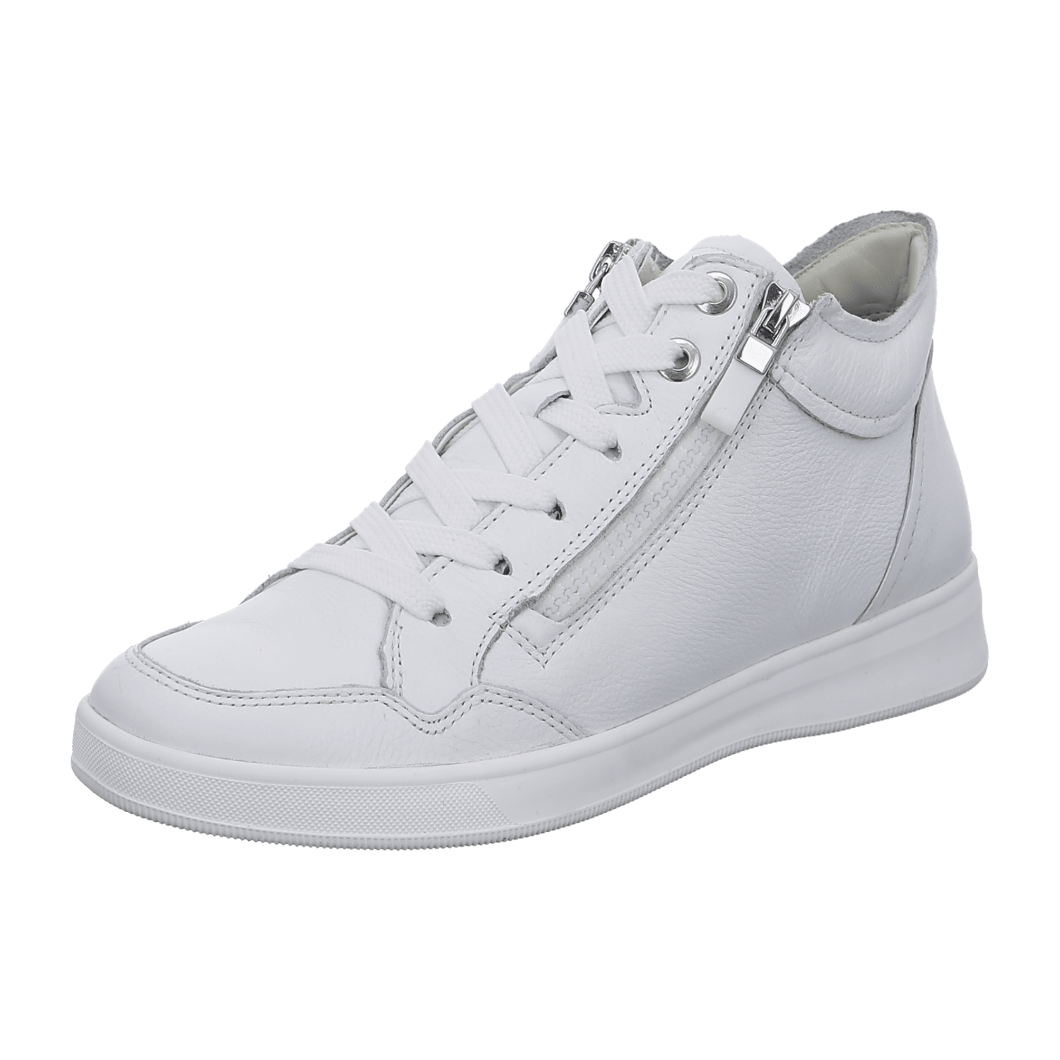 ARA ROM Women's Leather Sneakers in White with Lace-Up Closure