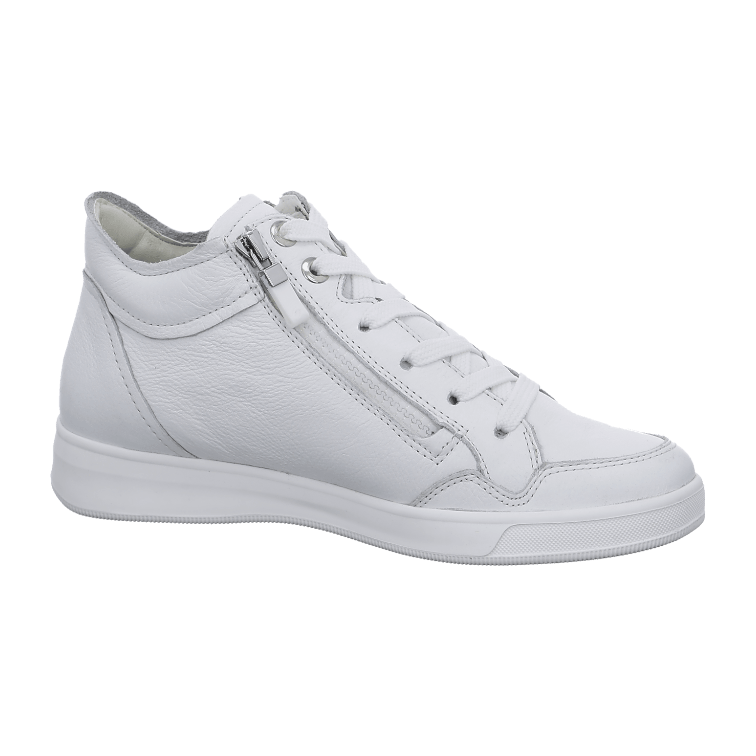 ARA ROM Women's Leather Sneakers in White with Lace-Up Closure