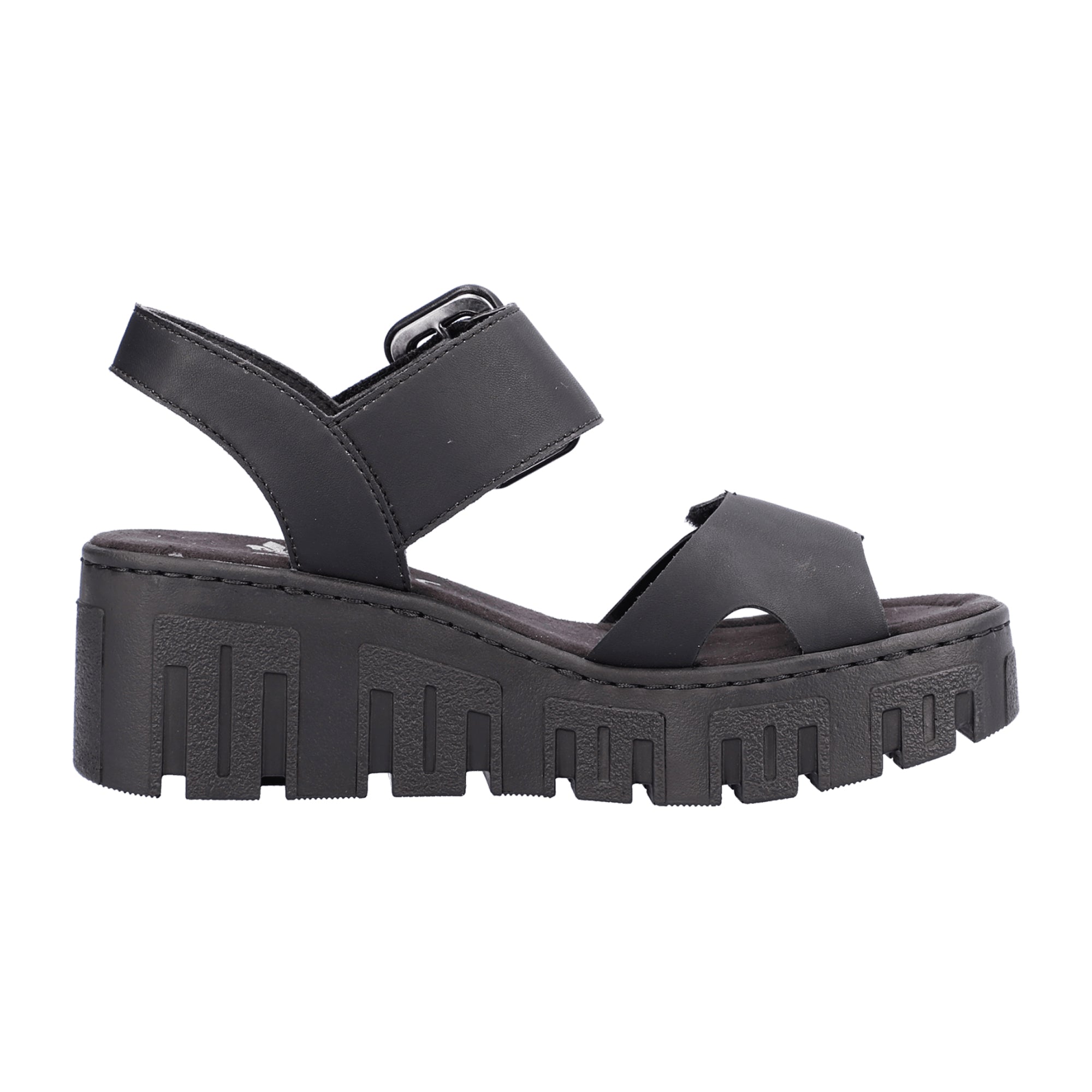 Rieker Women's Black Sandals with Wedge Heel and Velcro Strap