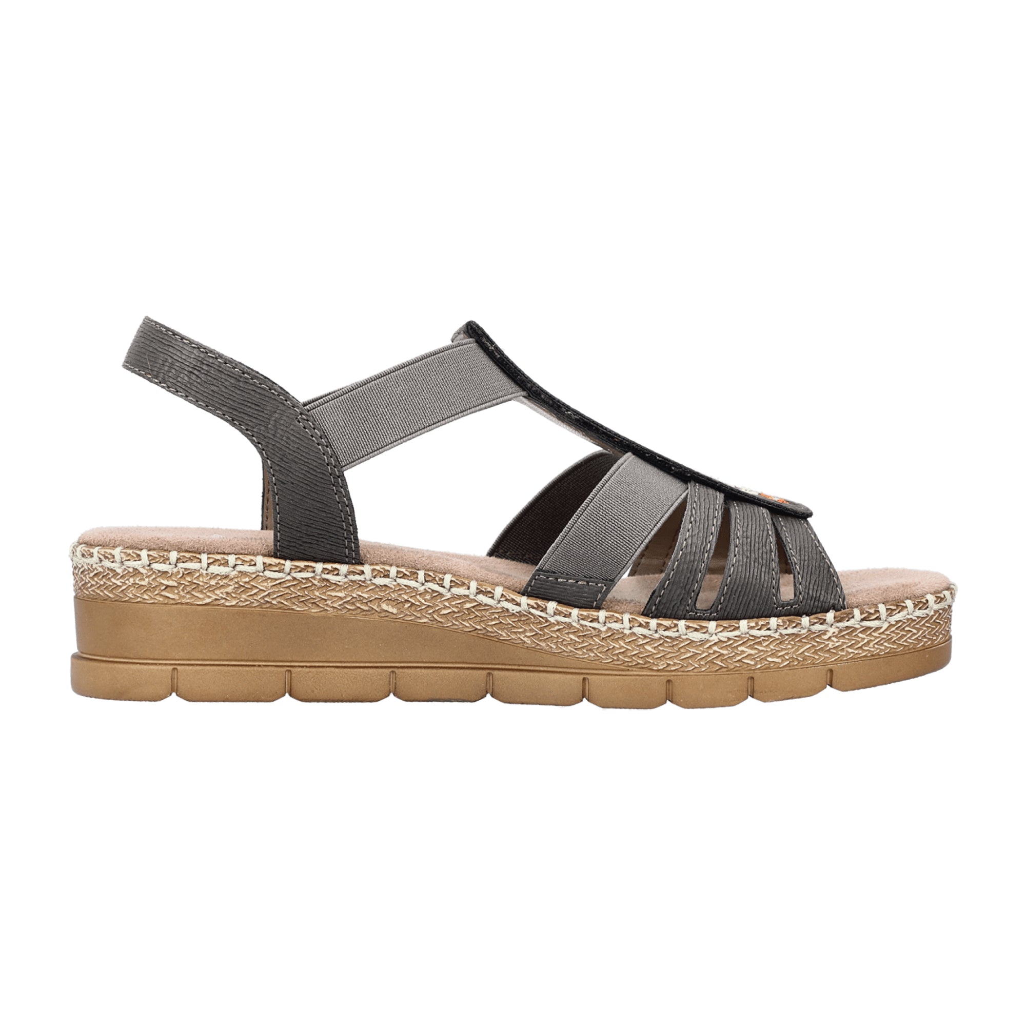 Rieker Women's Grey Sandals with Elastic Strap and Floral Design