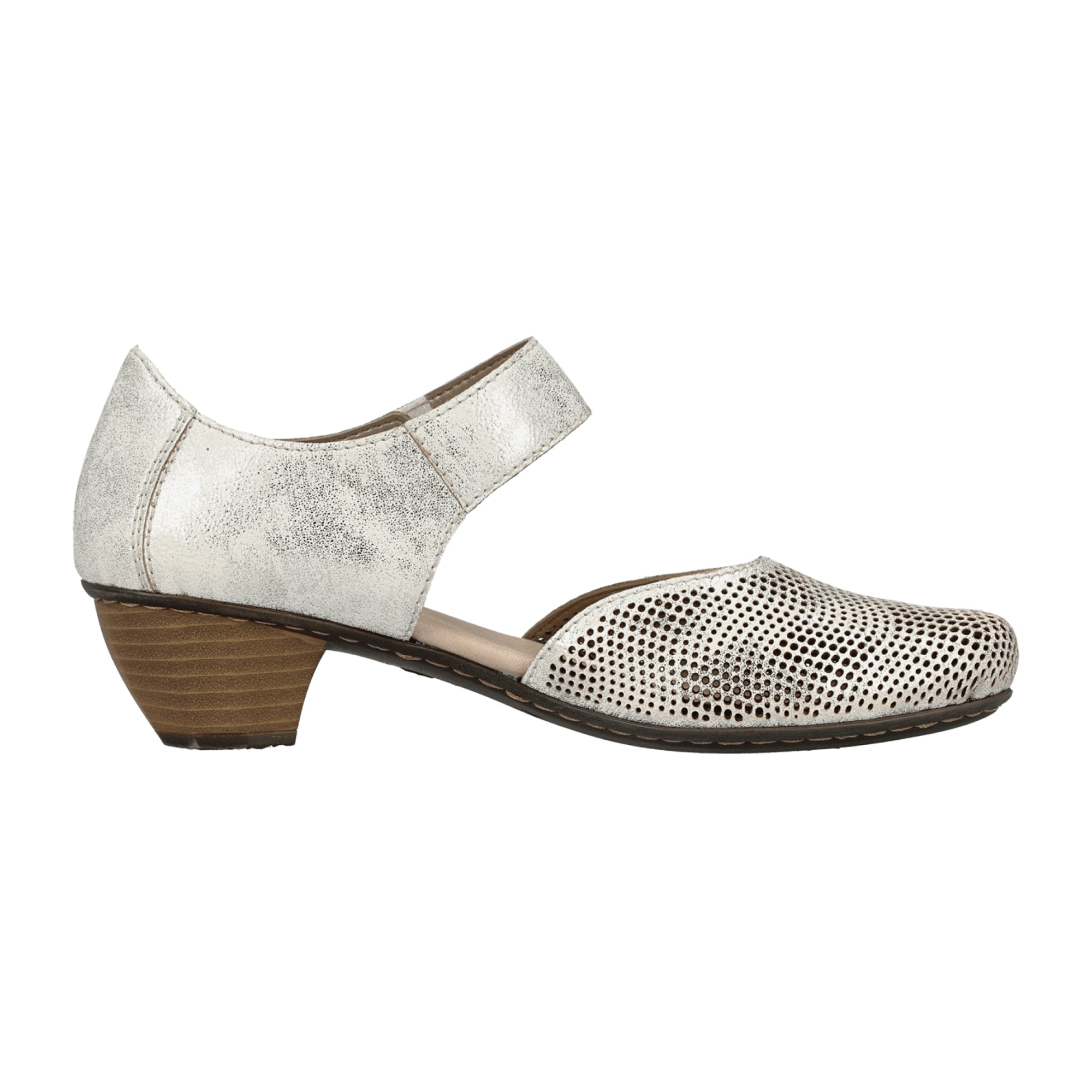 Rieker Beige Women's Comfort Shoes with Velcro Strap and Shock-Absorbing Sole