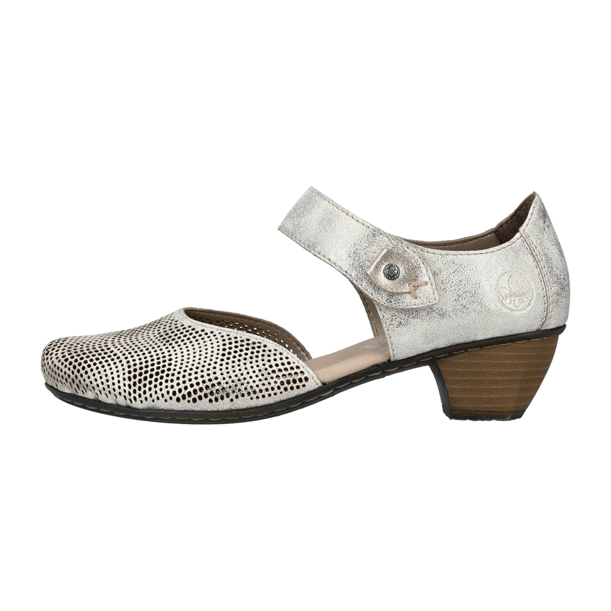 Rieker Beige Women's Comfort Shoes with Velcro Strap and Shock-Absorbing Sole