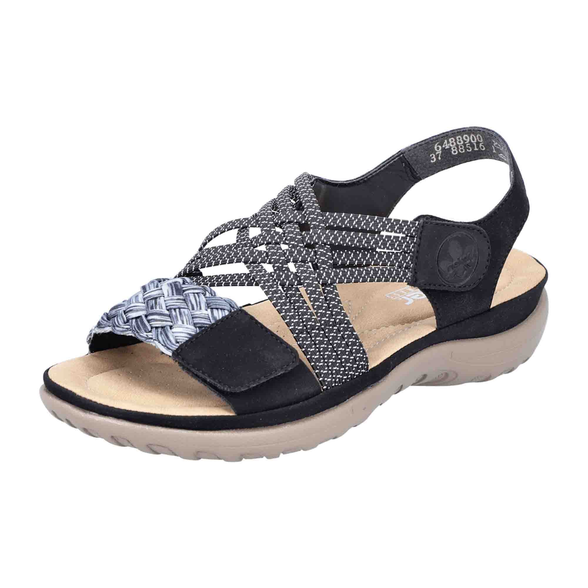 Rieker Women's Black Strappy Sandals with Velcro and Cushioned Sole