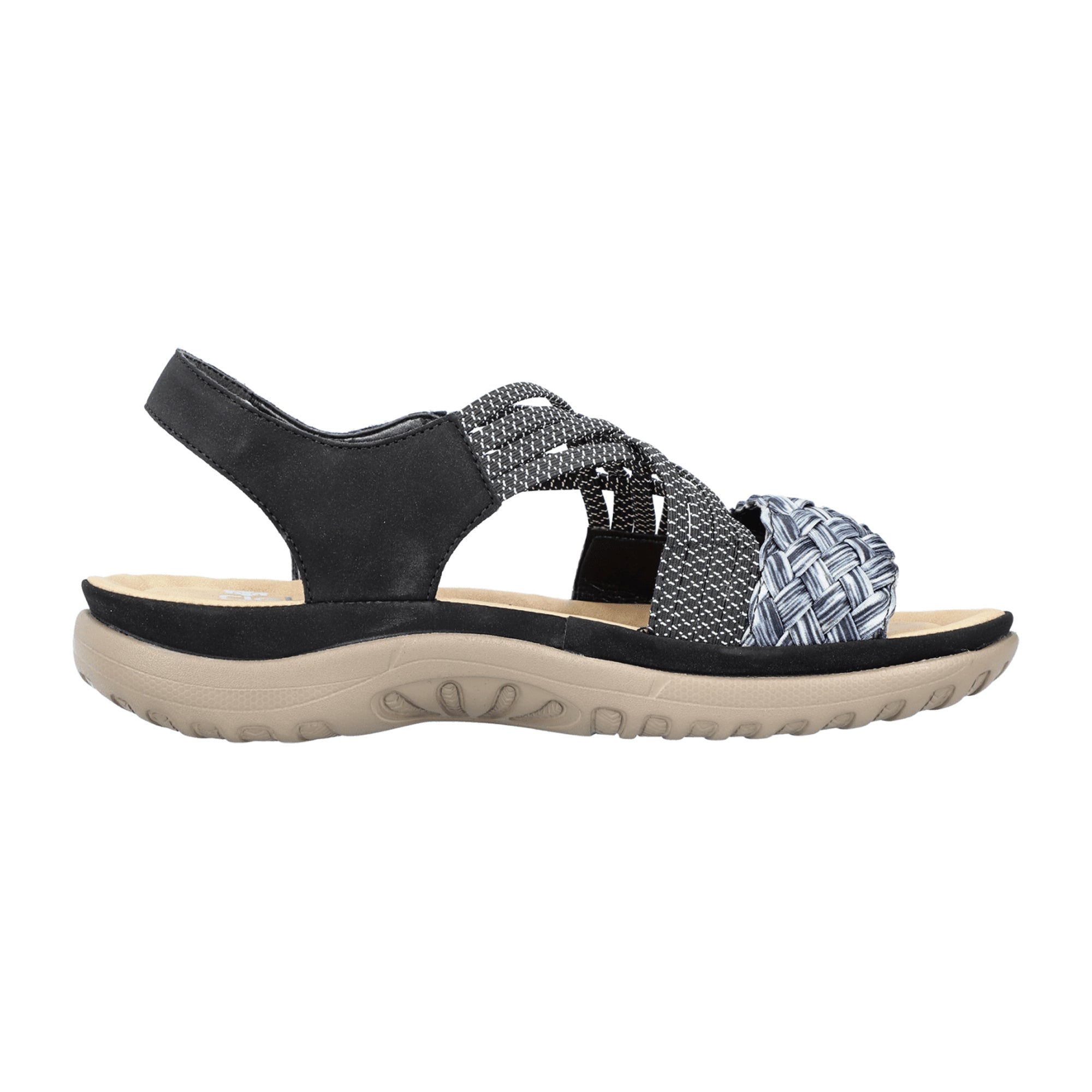 Rieker Women's Black Strappy Sandals with Velcro and Cushioned Sole