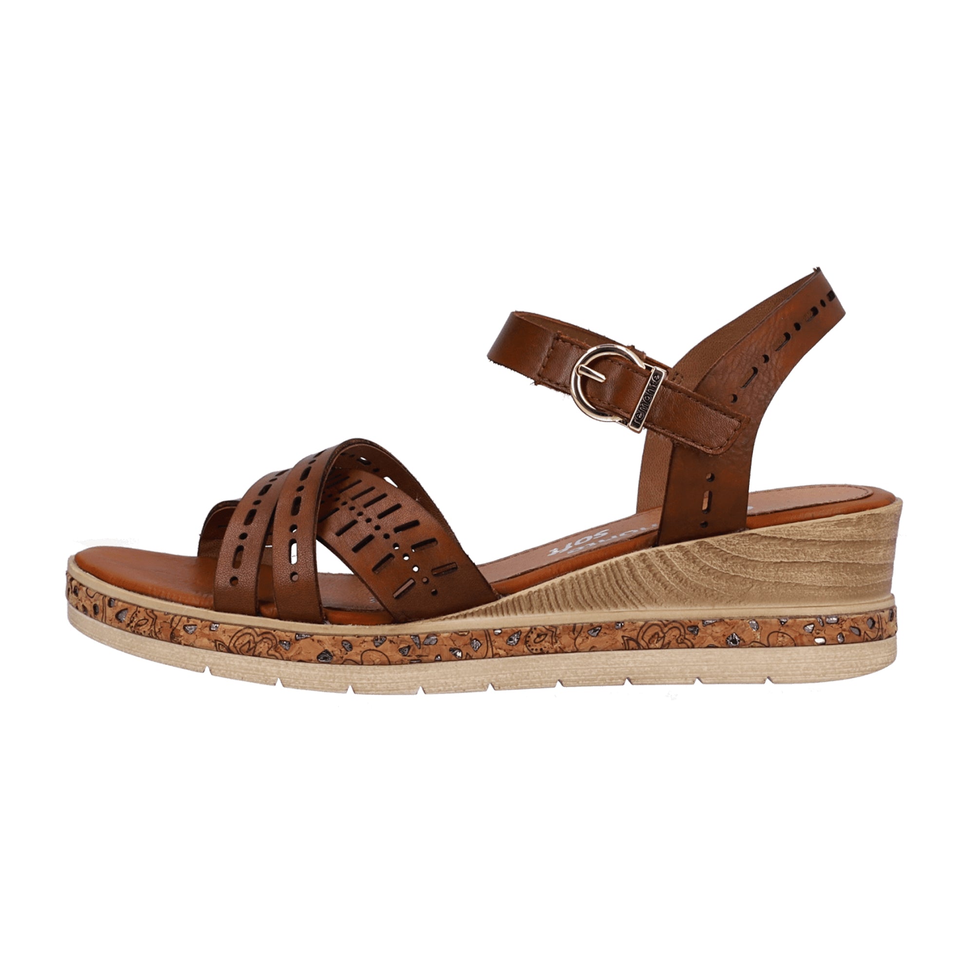 Remonte Women's Brown Leather Wedge Sandals with Adjustable Straps and Comfort Sole