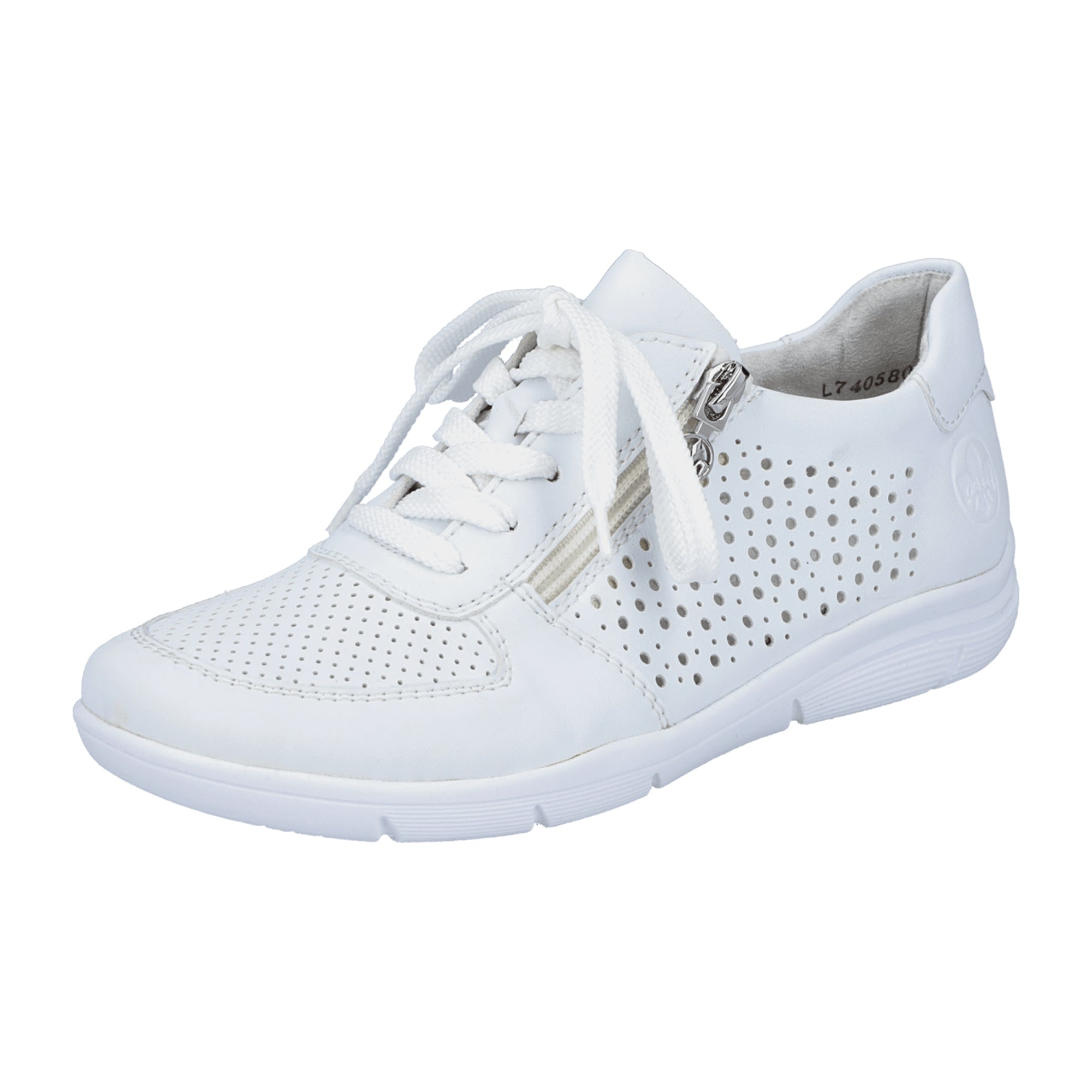 Rieker Women's White Slip-On Sneakers with Laces and Zipper Closure