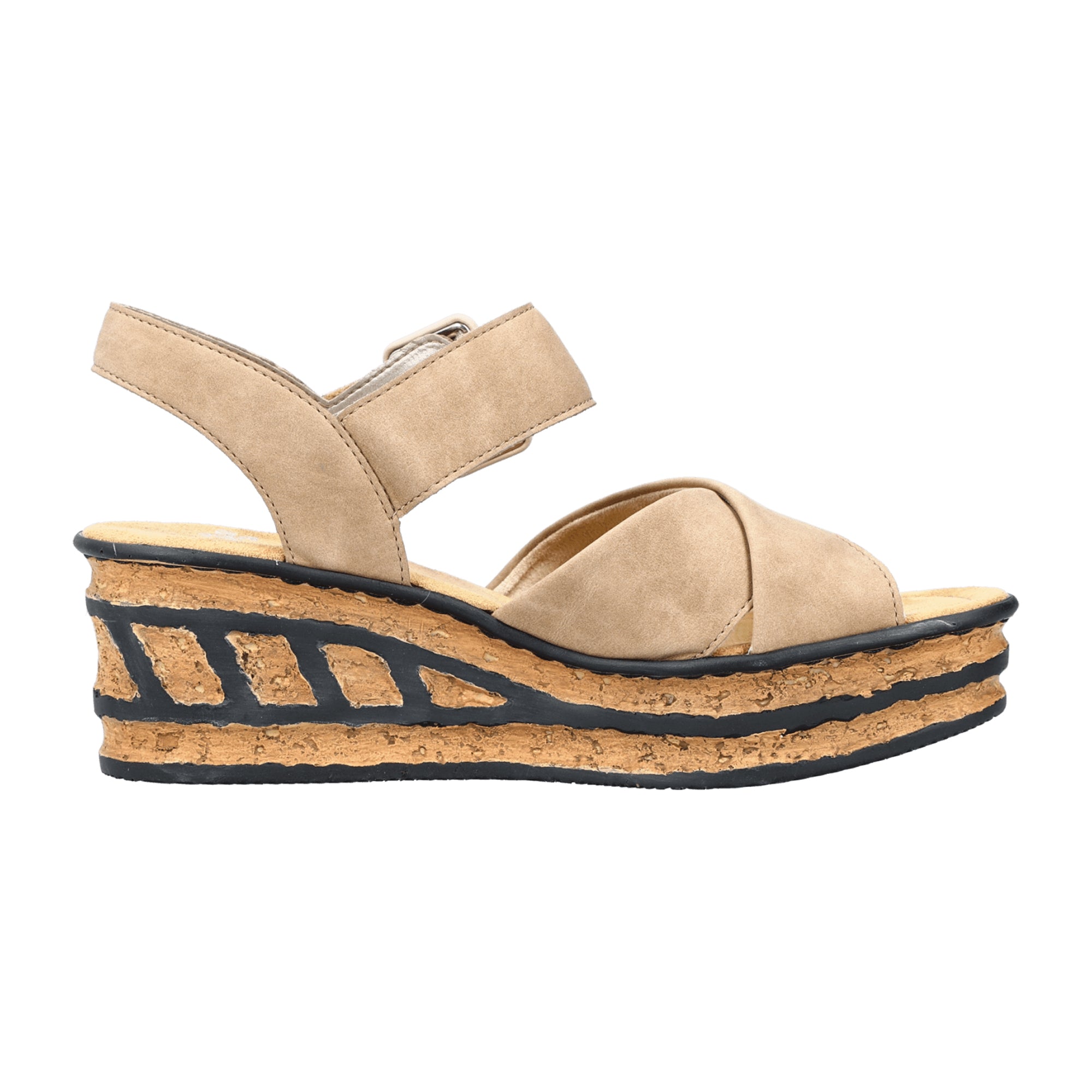 Rieker Beige Women's Sandals 68163-62 Comfortable Everyday Wedge Heel Shoes