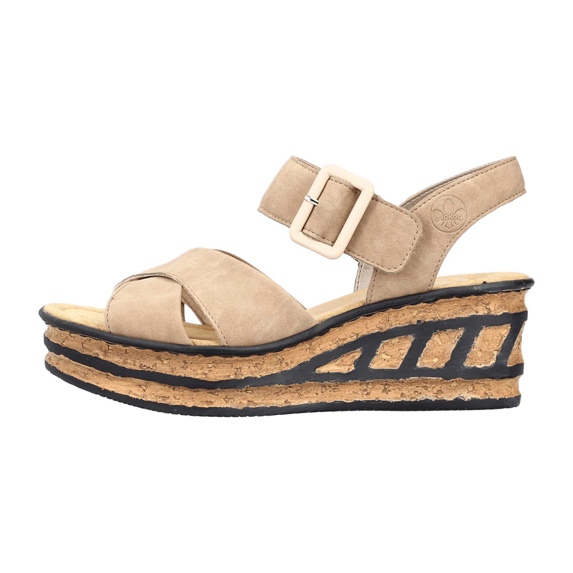 Rieker Beige Women's Sandals 68163-62 Comfortable Everyday Wedge Heel Shoes