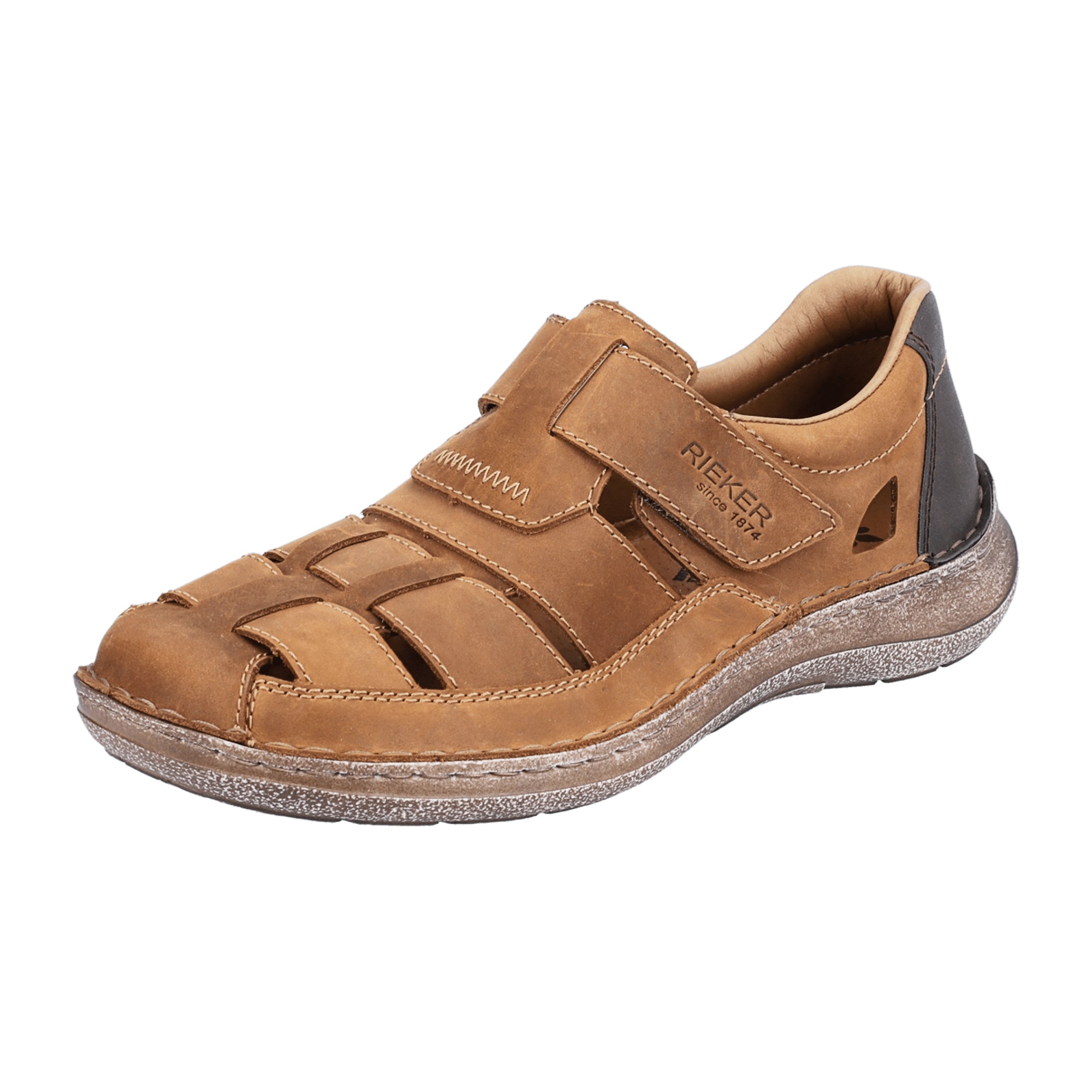Rieker Comfortable Men's Brown Sandals with Velcro Closure and Soft Insole