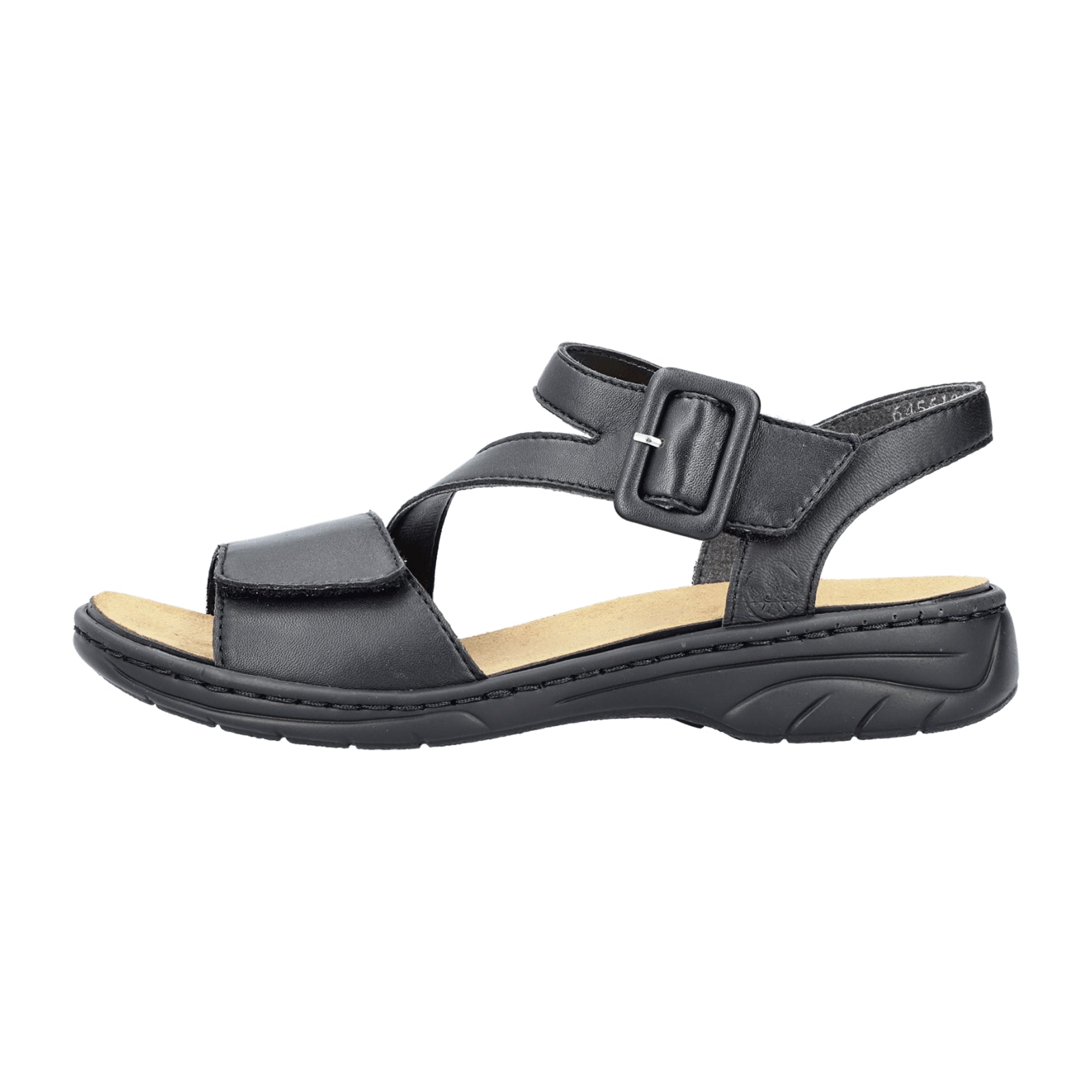 Rieker Women's Black Leather Sandals with Velcro Strap and Cushioned Sole