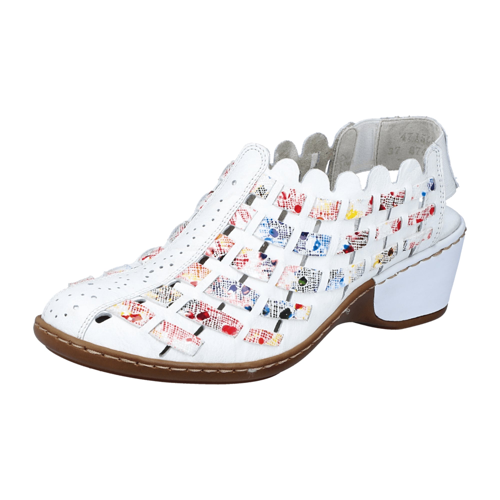 Rieker Women's White Leather Pumps Comfort Block Heel Slip-On Shoes