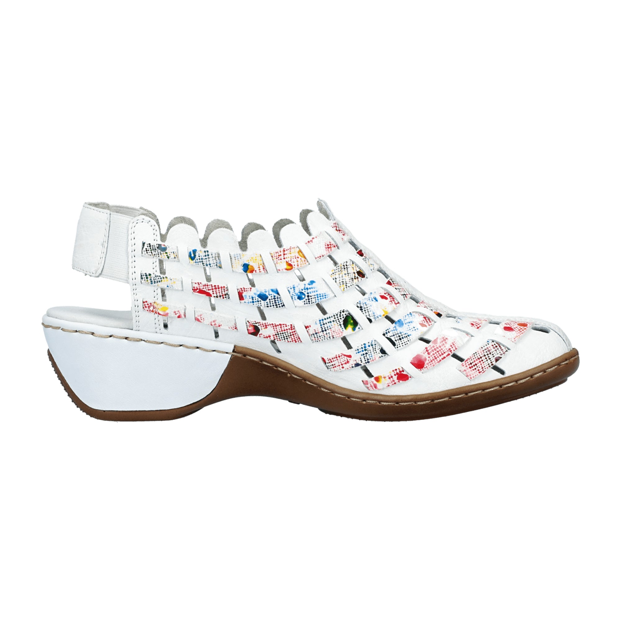 Rieker Women's White Leather Pumps Comfort Block Heel Slip-On Shoes