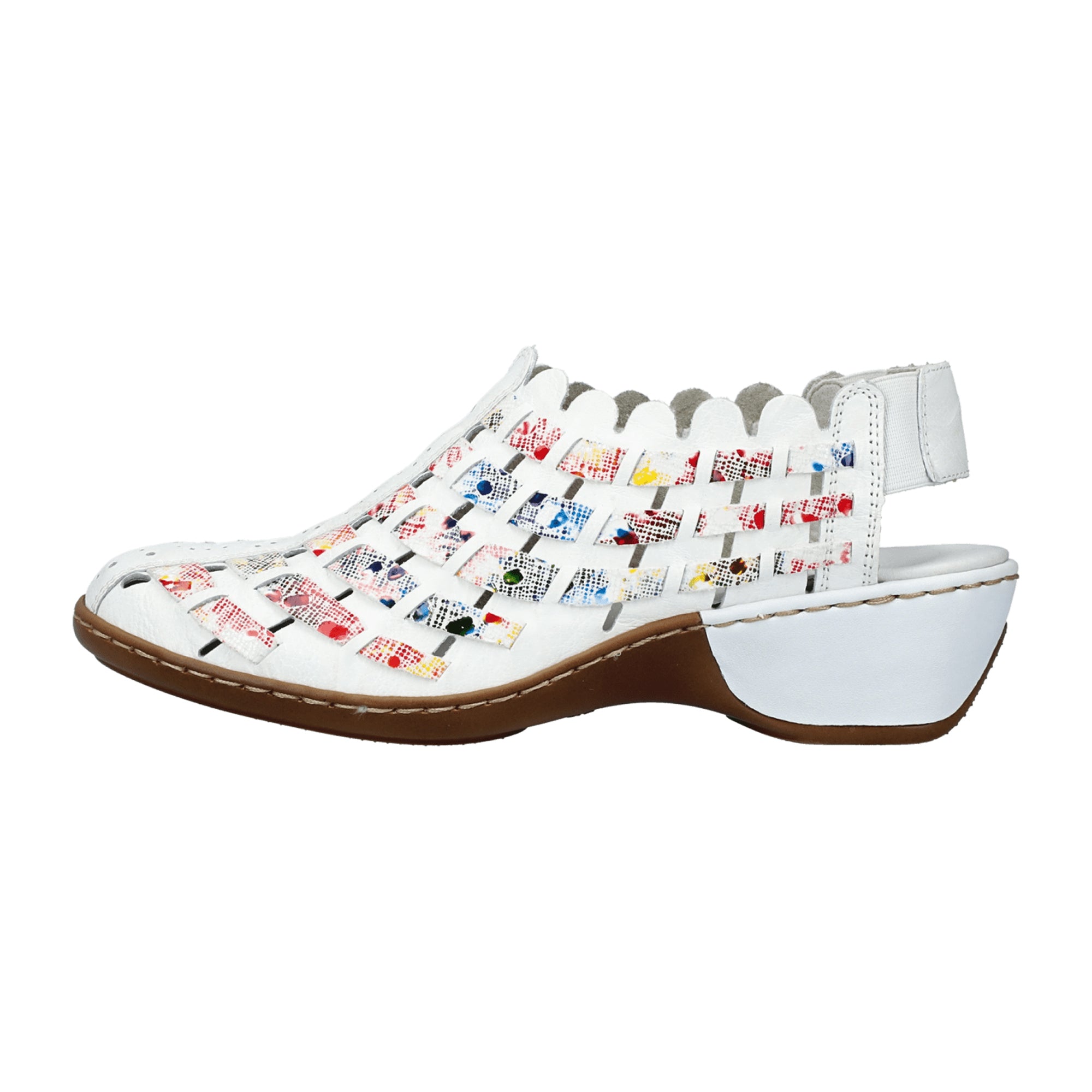 Rieker Women's White Leather Pumps Comfort Block Heel Slip-On Shoes