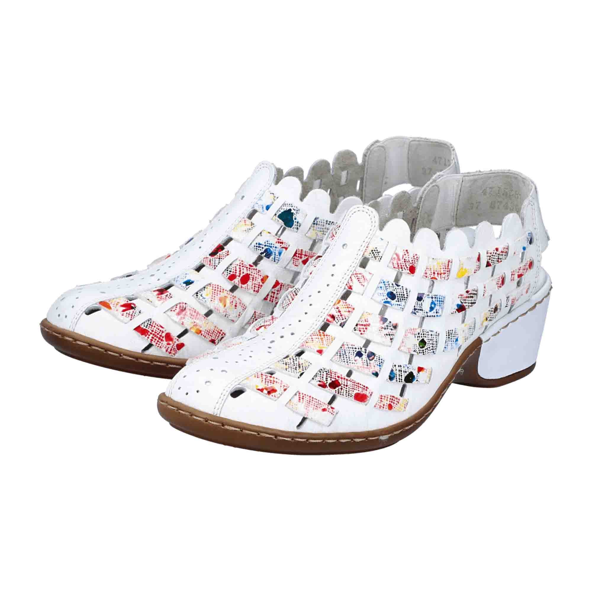 Rieker Women's White Leather Pumps Comfort Block Heel Slip-On Shoes