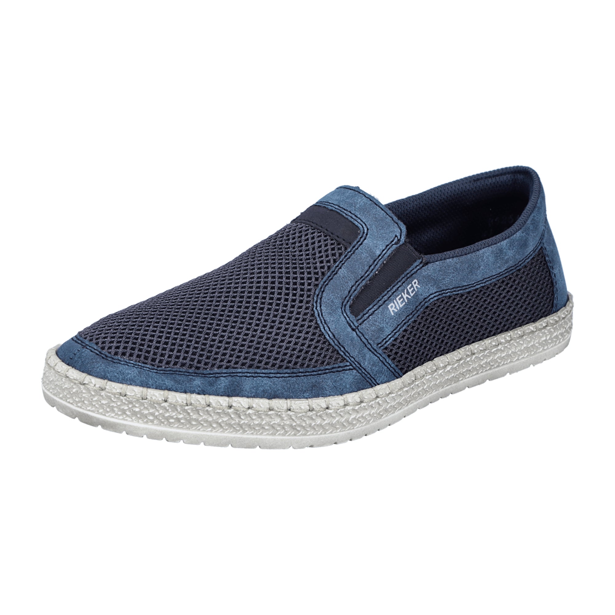 Rieker Blue Fabric Slip-On Shoes for Men with Comfortable Shock-Absorbing Sole