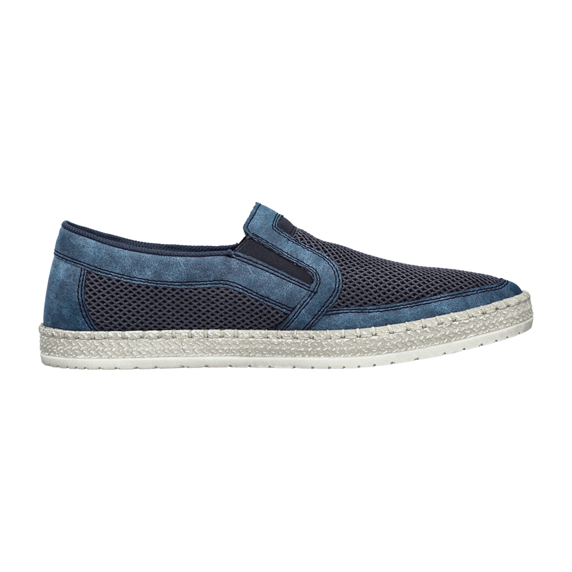 Rieker Blue Fabric Slip-On Shoes for Men with Comfortable Shock-Absorbing Sole