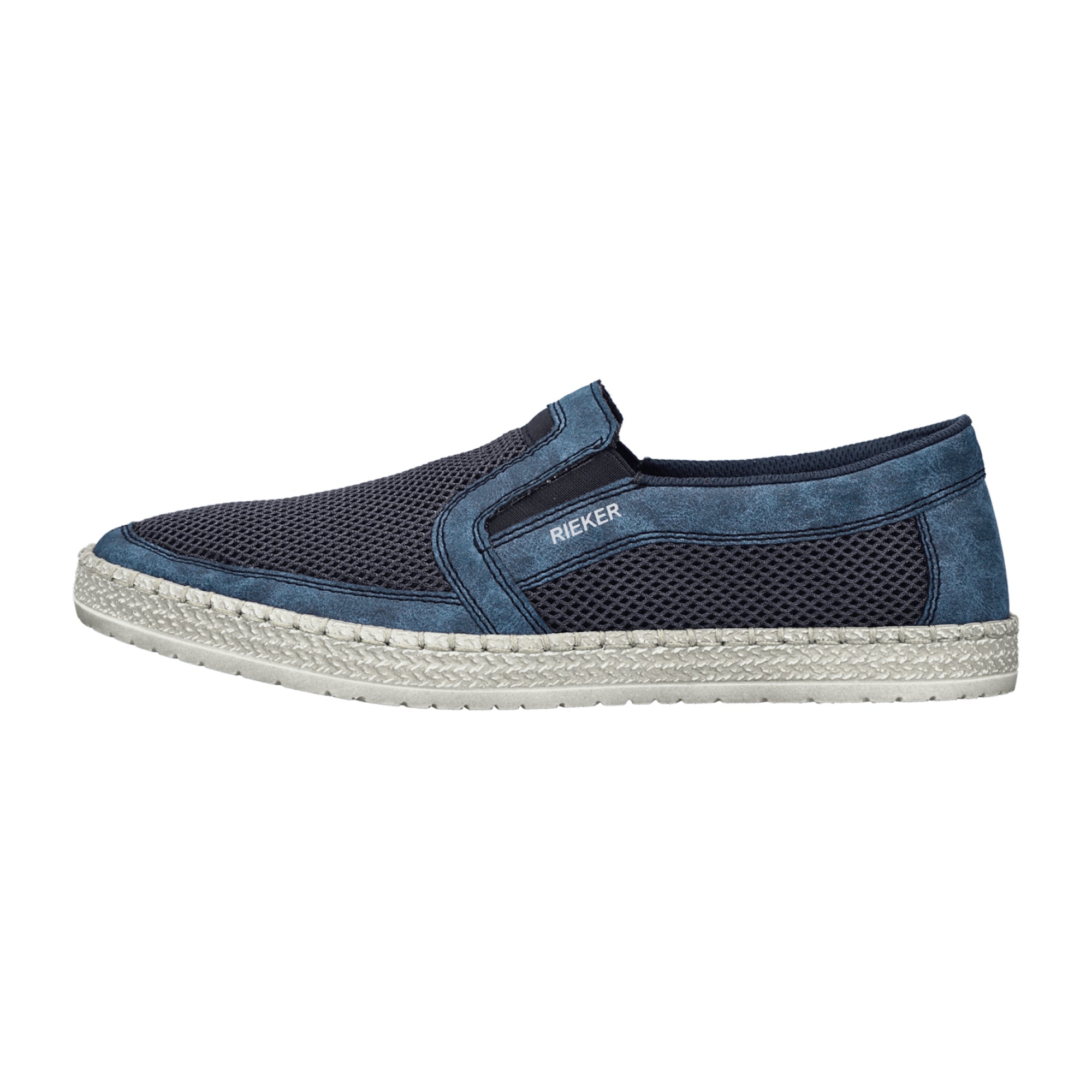 Rieker Blue Fabric Slip-On Shoes for Men with Comfortable Shock-Absorbing Sole