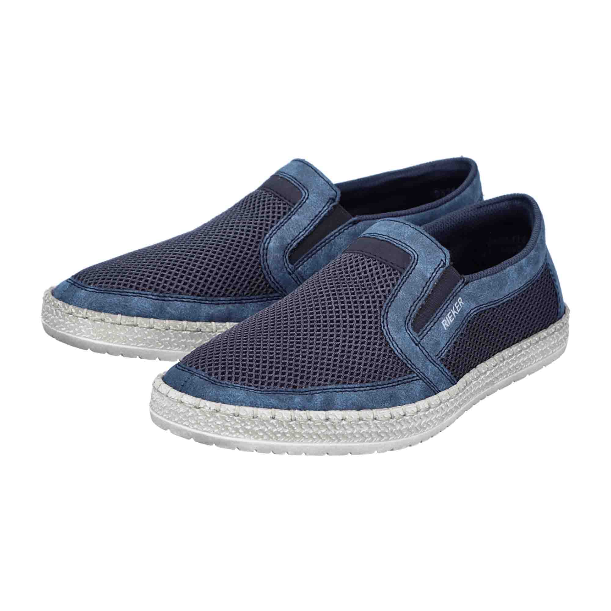 Rieker Blue Fabric Slip-On Shoes for Men with Comfortable Shock-Absorbing Sole