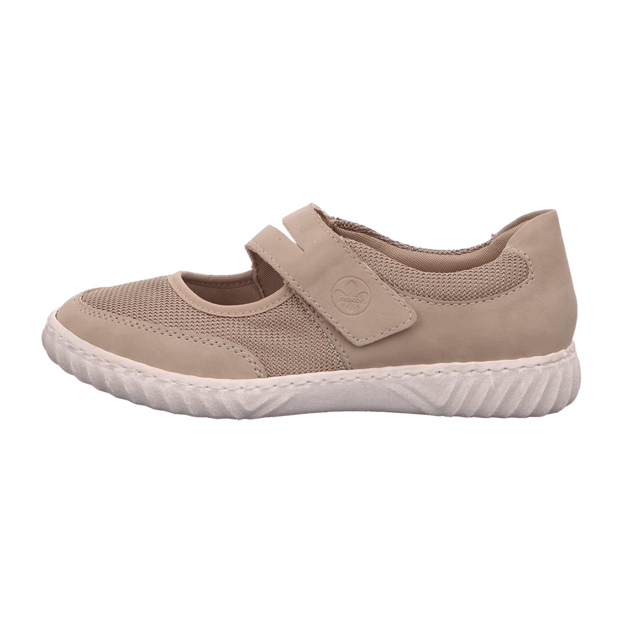 Rieker Women's Beige Slip-On Shoes with Velcro Strap and Soft Insole
