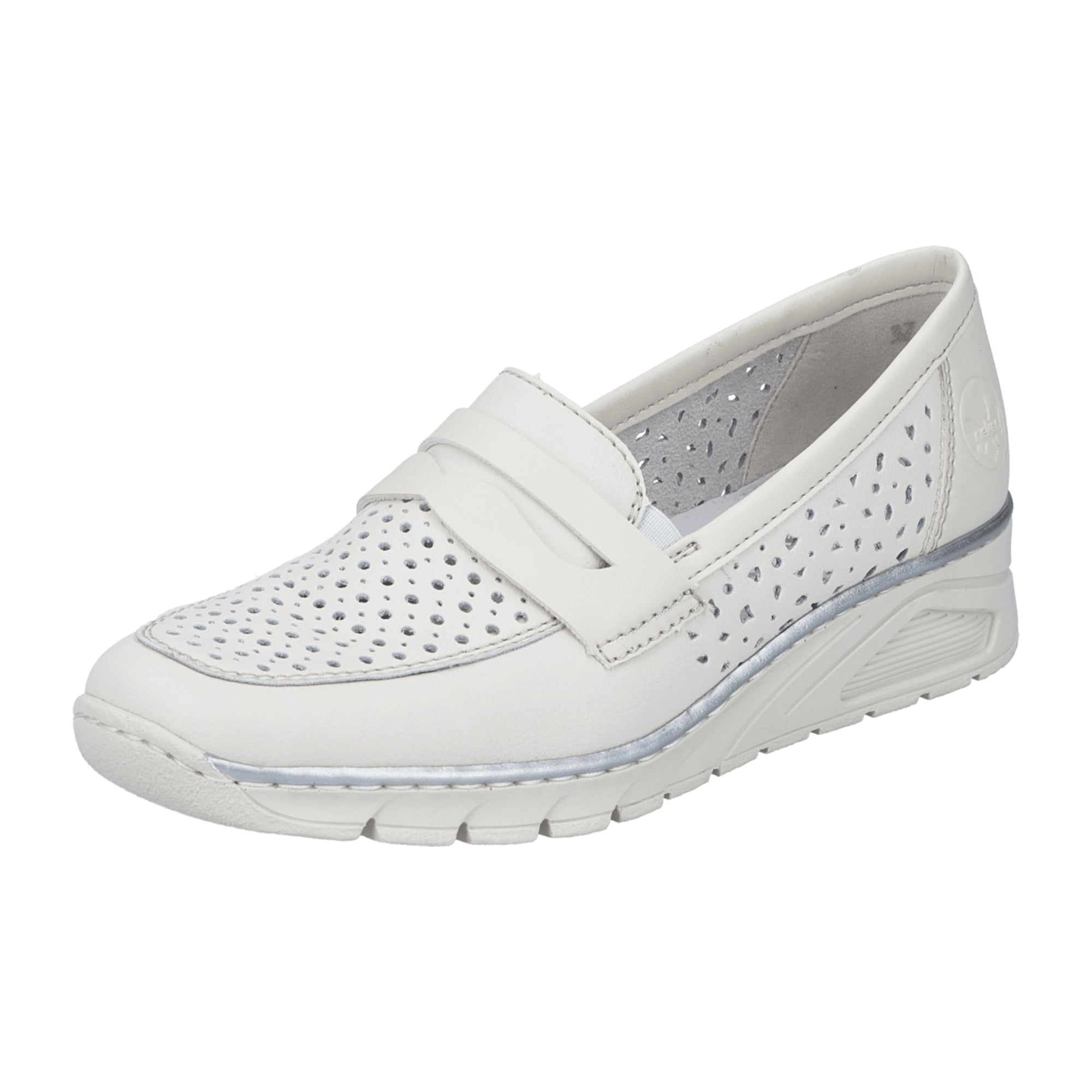 Rieker Women's White Slip-On Sneakers with Cushioned Sole and Wedge Heel